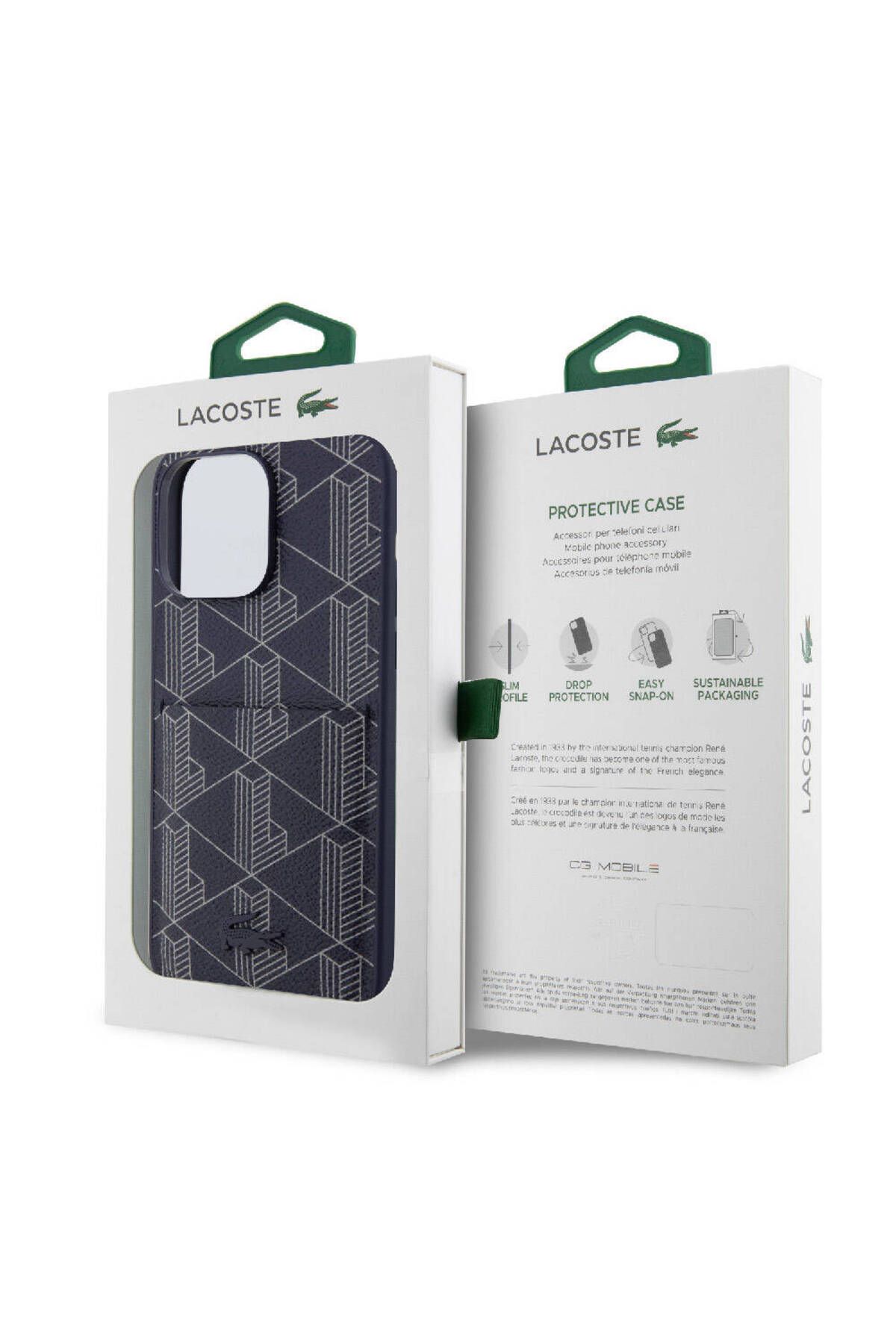 کاور و قاب آبی iPhone 15 Pro Max Case دارای مجوز MAGSAFE ویژگی PU Card چرمی Hacer Lacoste