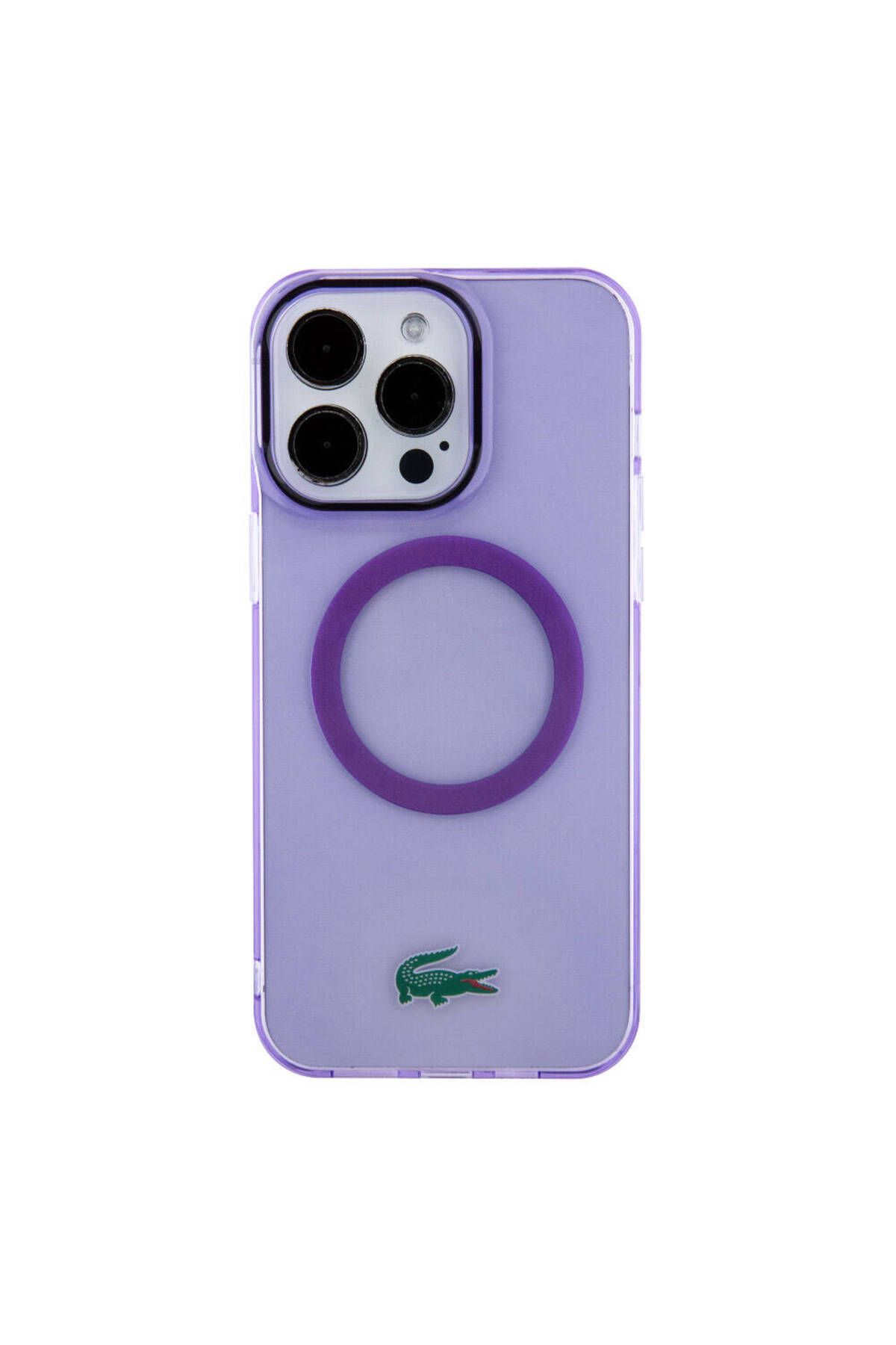 کاور و قاب بنفش iPhone 15 Pro Case دارای مجوز MAGSAFE آرم تمساح نمادین سخت Parme Purple Lacoste