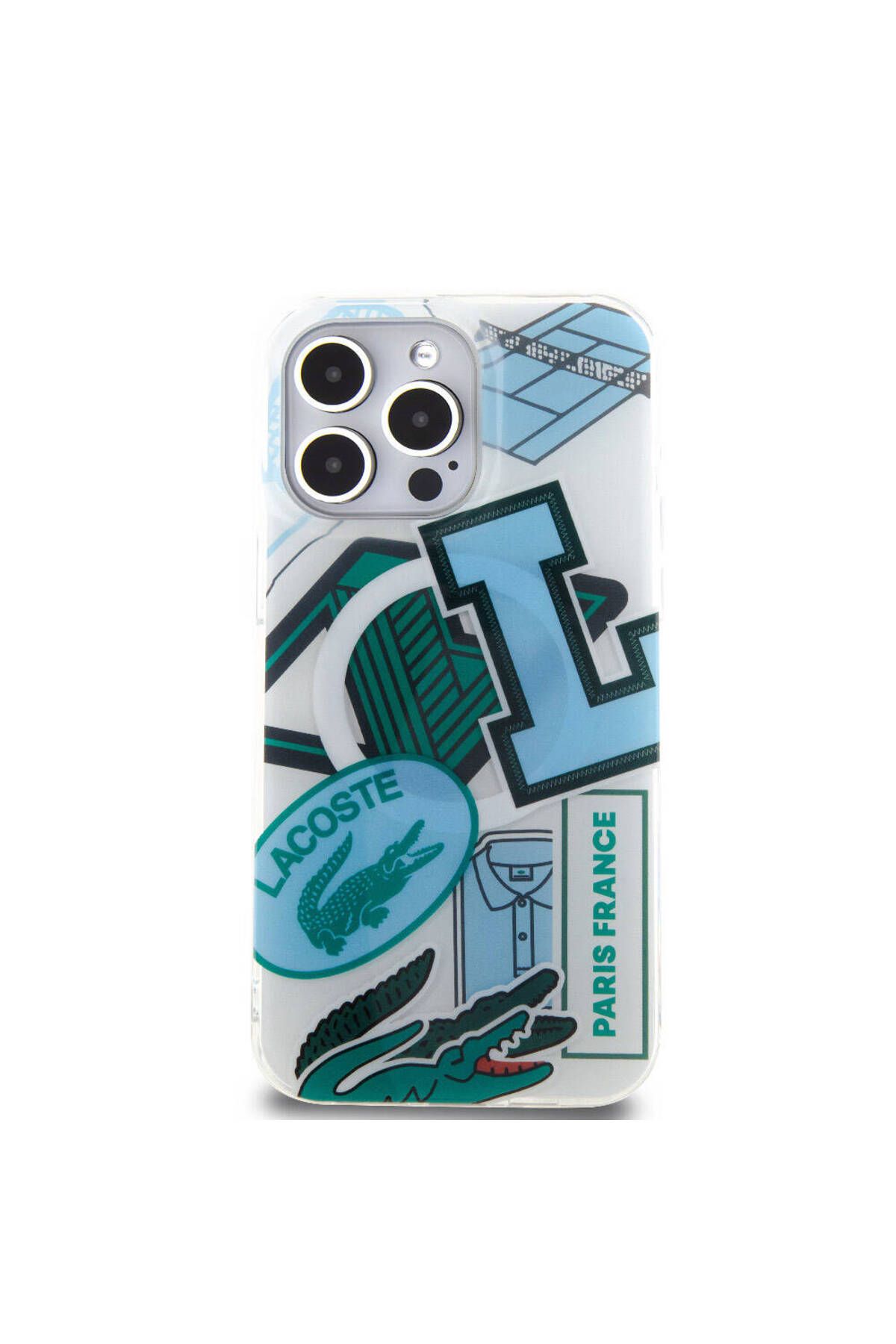 کاور و قاب آبی iPhone 15 Pro Max Case دارای مجوز MAGSAFE PATCHES با طرح Lacoste