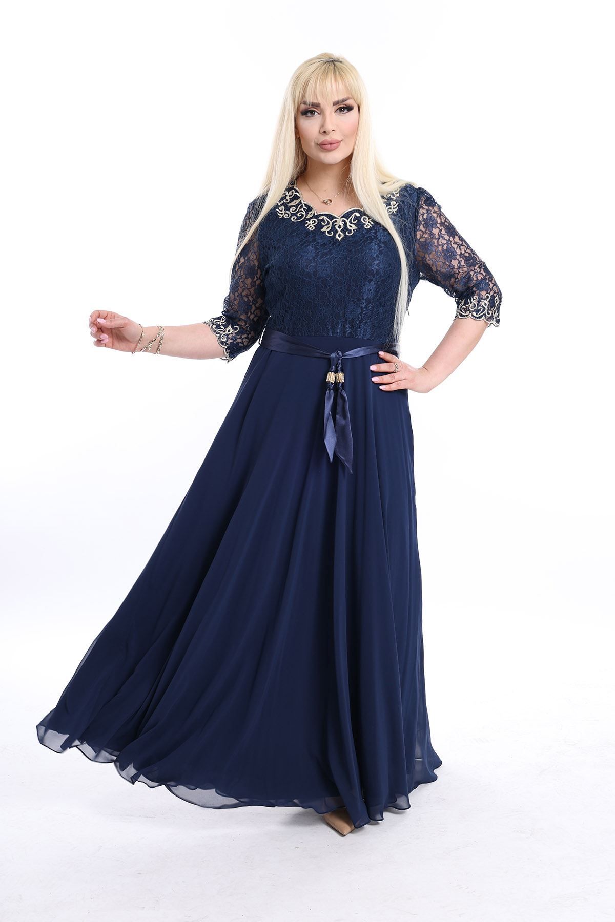 Dark blue outlet embroidered dress