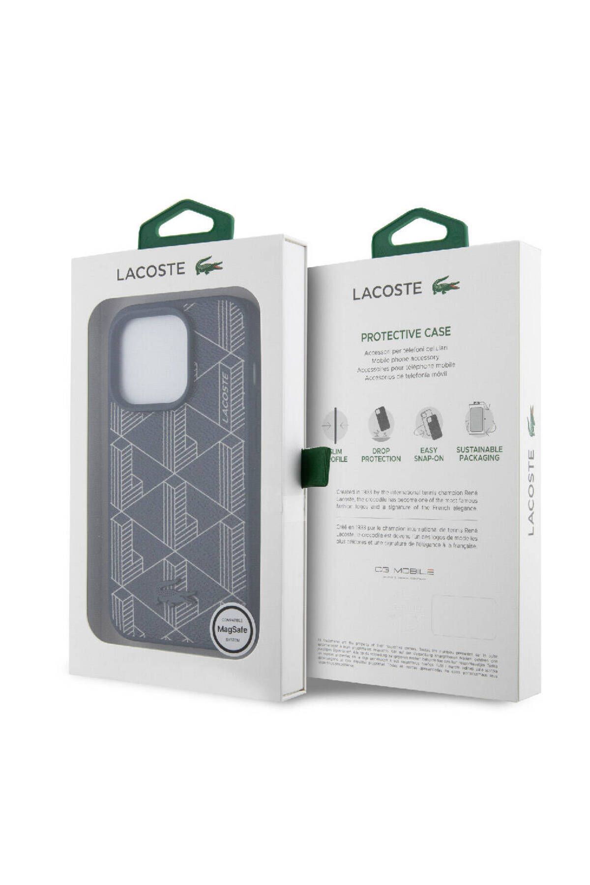 کاور و قاب آبی iPhone 15 Pro Case دارای مجوز MAGSAFE شارژ الگوی چرمی PU Lacoste