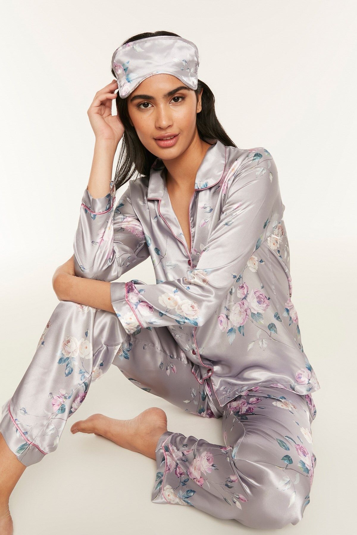 Gray satin sales pajamas