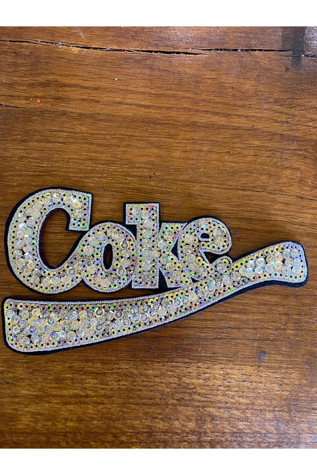 Gönülden Tasarım-11X20 CM STONE AND SEQUENCE STITCHING COKE TEXT APPLIQUE ARMATURE PATCH CUCERE TĂCĂ 1
