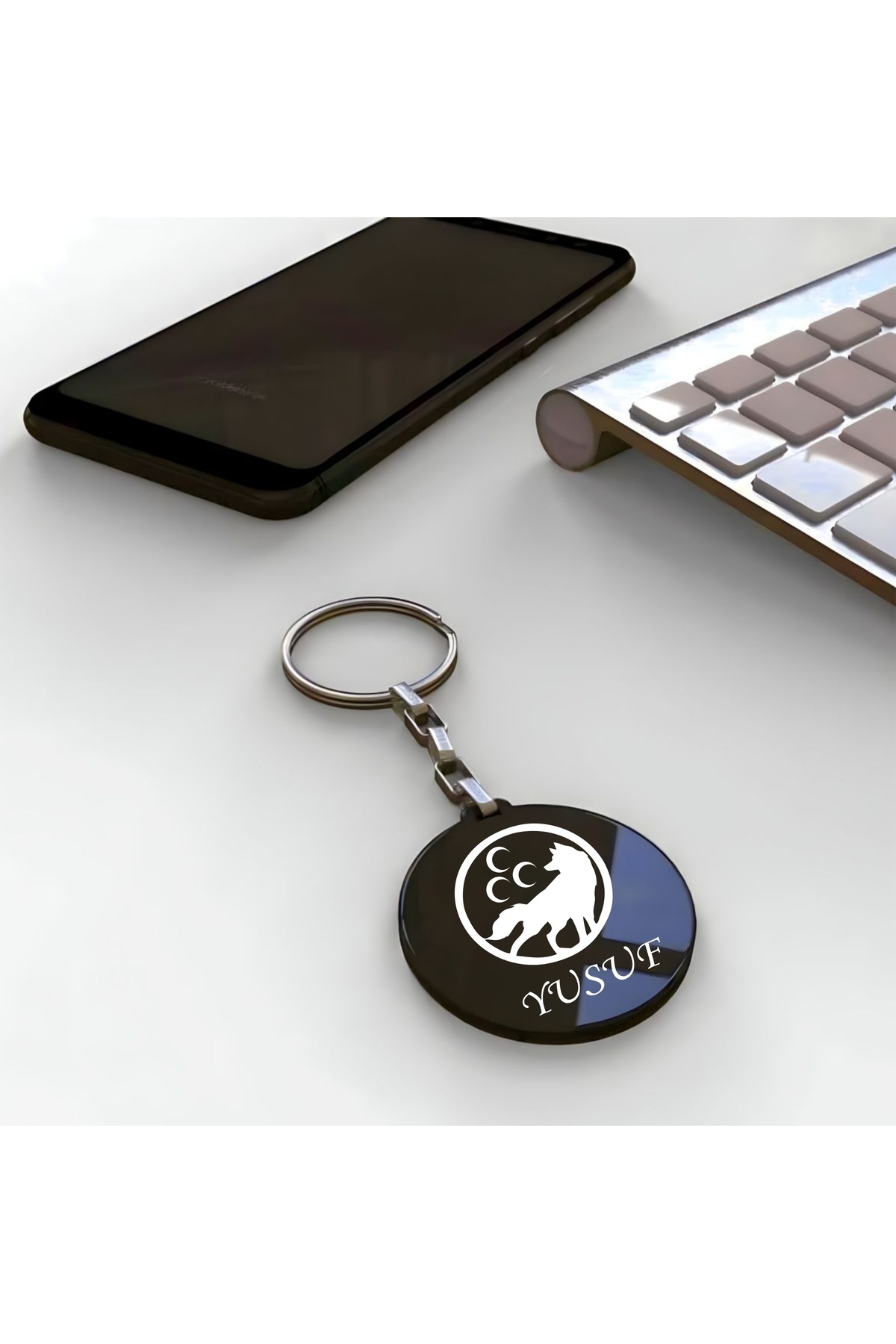 Customized Named Nationalist Three Crescent Custom Design Black Plexiglass Keychain Double Sided