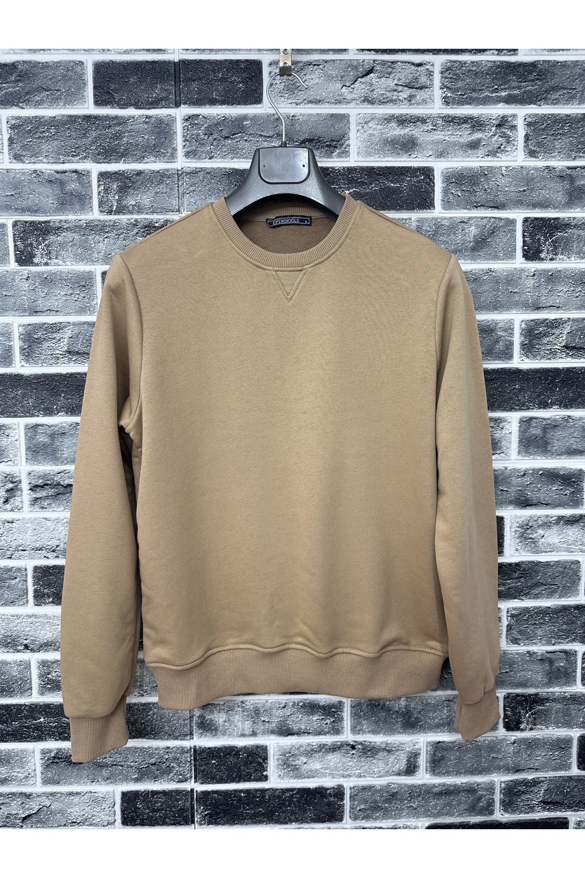 Efendioğlu Design-Camel Solid Color Men's Autumn New Season Crew Neck Sweatshirt (NEW SEASON) 3