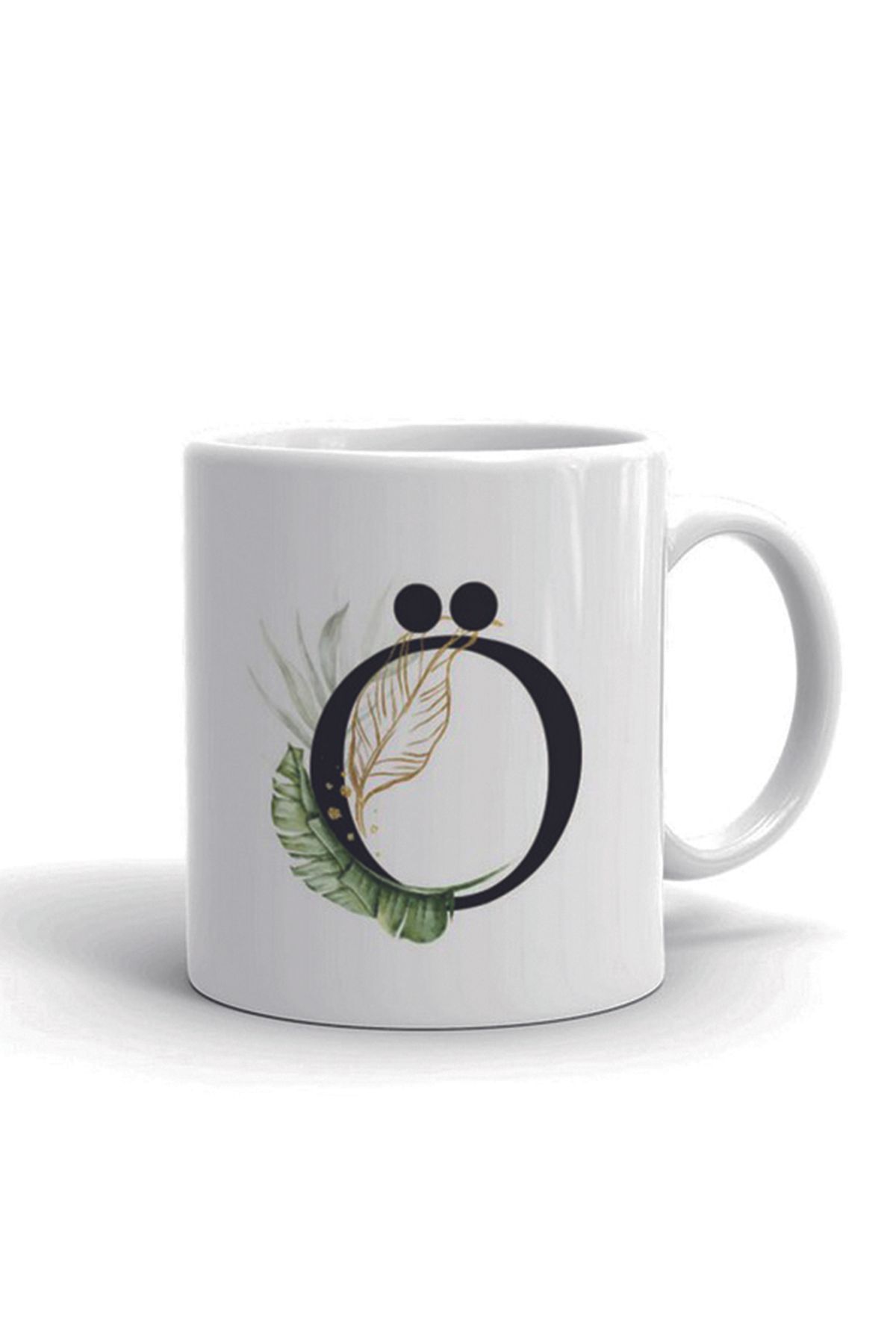 WuW-Machine Washable Ceramic Mug with Letter O Tropical Leaf Pattern 1