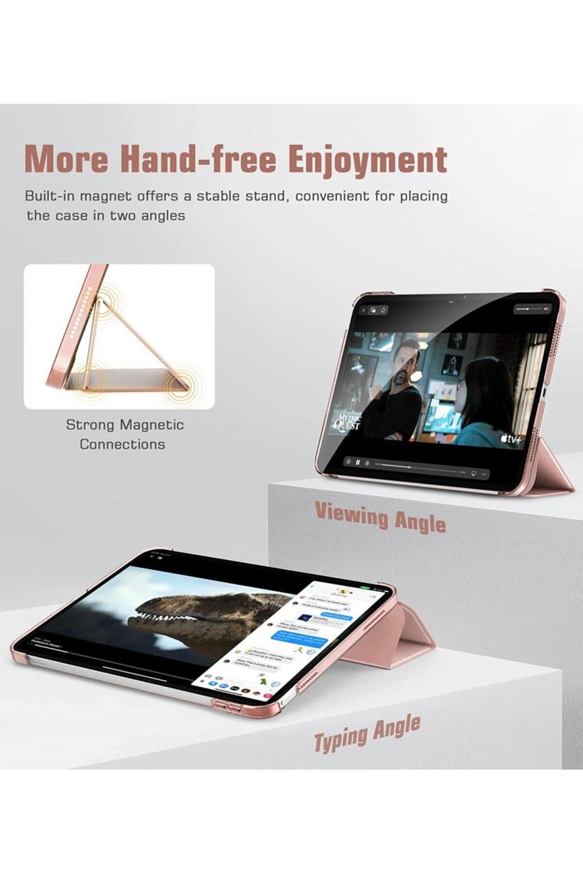 UnDePlus-Apple Ipad Air 1 / 2 Ipad 5th / 6th Generation 9.7 Case Pu Leather Smart Case A1566 A1567 Rose Gold 3