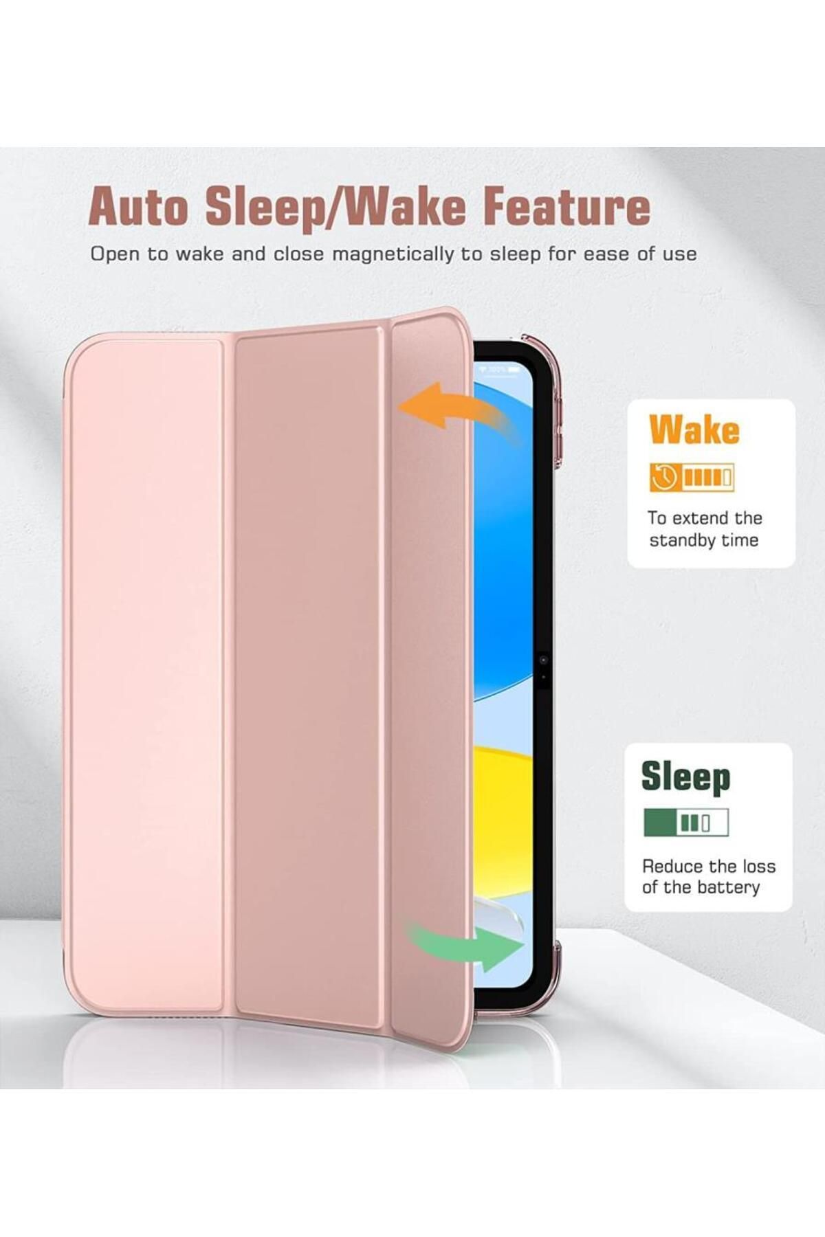 UnDePlus-Apple Ipad Air 1 / 2 Ipad 5th / 6th Generation 9.7 Case Pu Leather Smart Case A1566 A1567 Rose Gold 4
