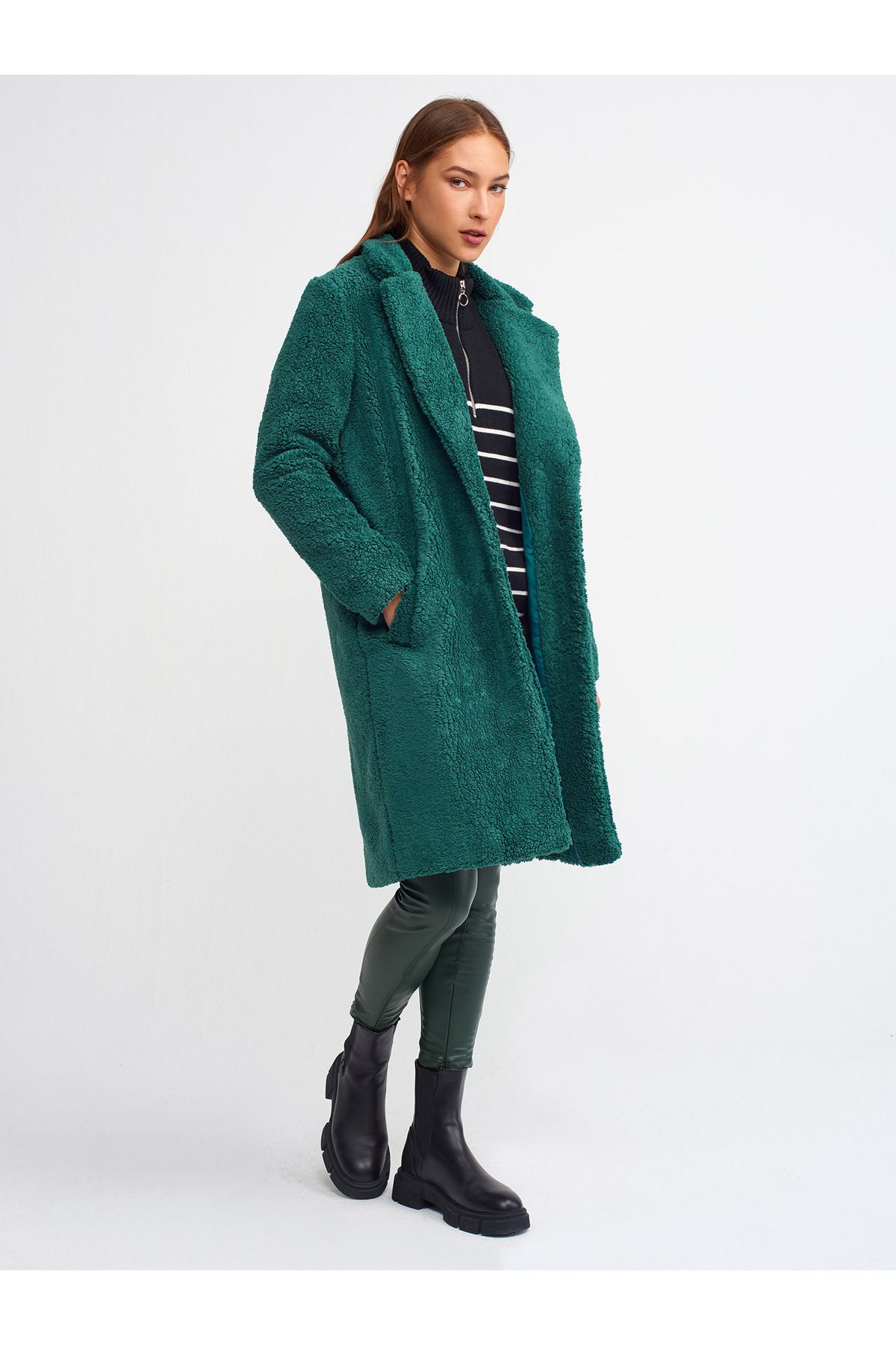 Dilvin 6760 Plush Coat emerald Trendyol