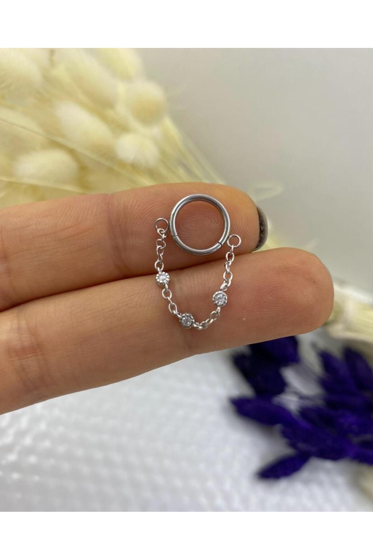 CERRAHİ ÇELİK ZİNCİRLİ HELİX KIKIRDAK DAİTH LOBE SEPTUM UYUMLU MENTEŞELİ HALKA PİERCİNG