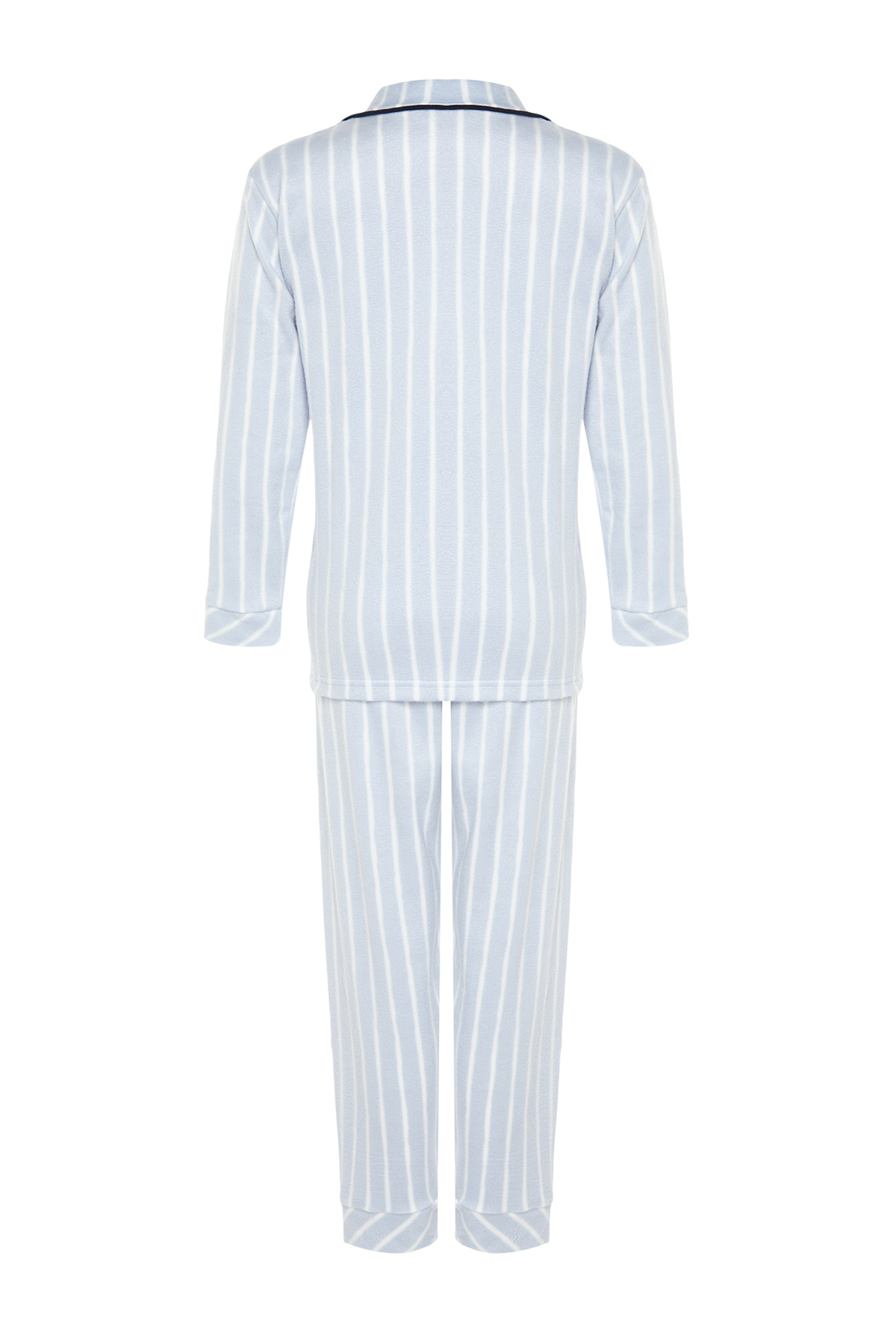 Trendyolmilla  Mavi Çizgili Biye Detaylı Uyku Bantlı Polar Kışlık Örme Pijama Takımı THMAW22PT0360 - Görsel 9
