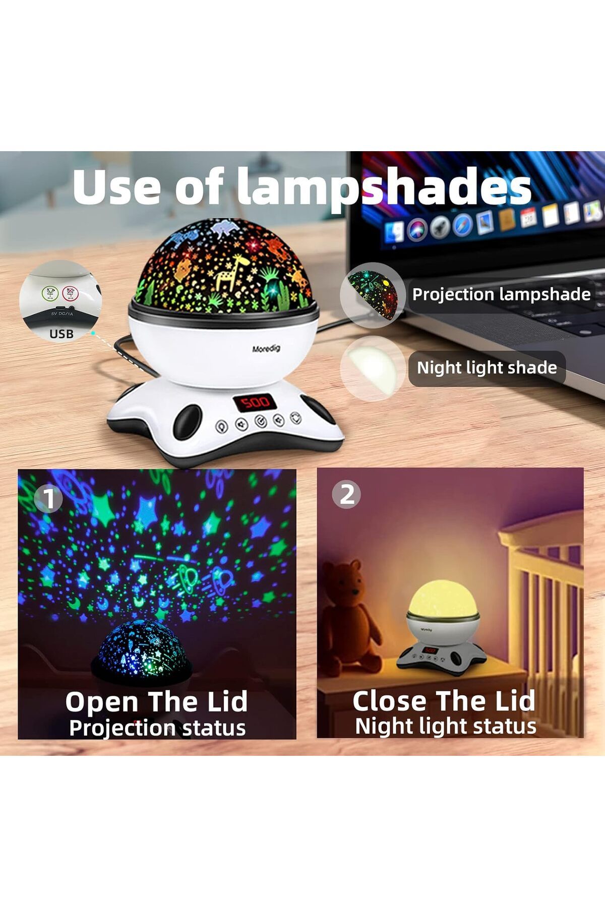 Genetic-Moredig Baby Projector - 8 Lighting Night Lamp with 12 Music and Timer 5
