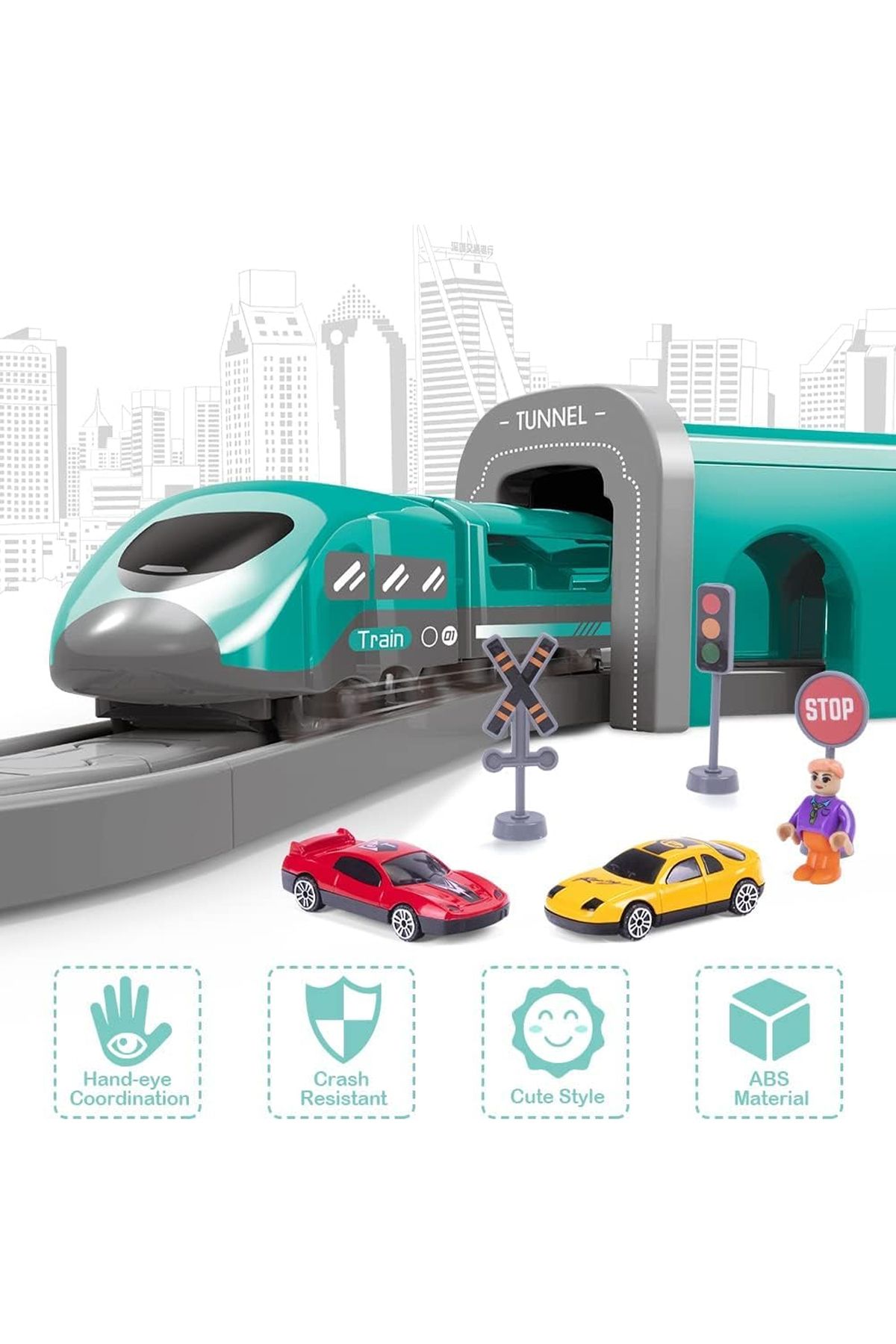 66 Parça 2 Arabalı Raylı Pilli Oyuncak Hızlı Tren Seti Demiryolu Şehir Hayatı