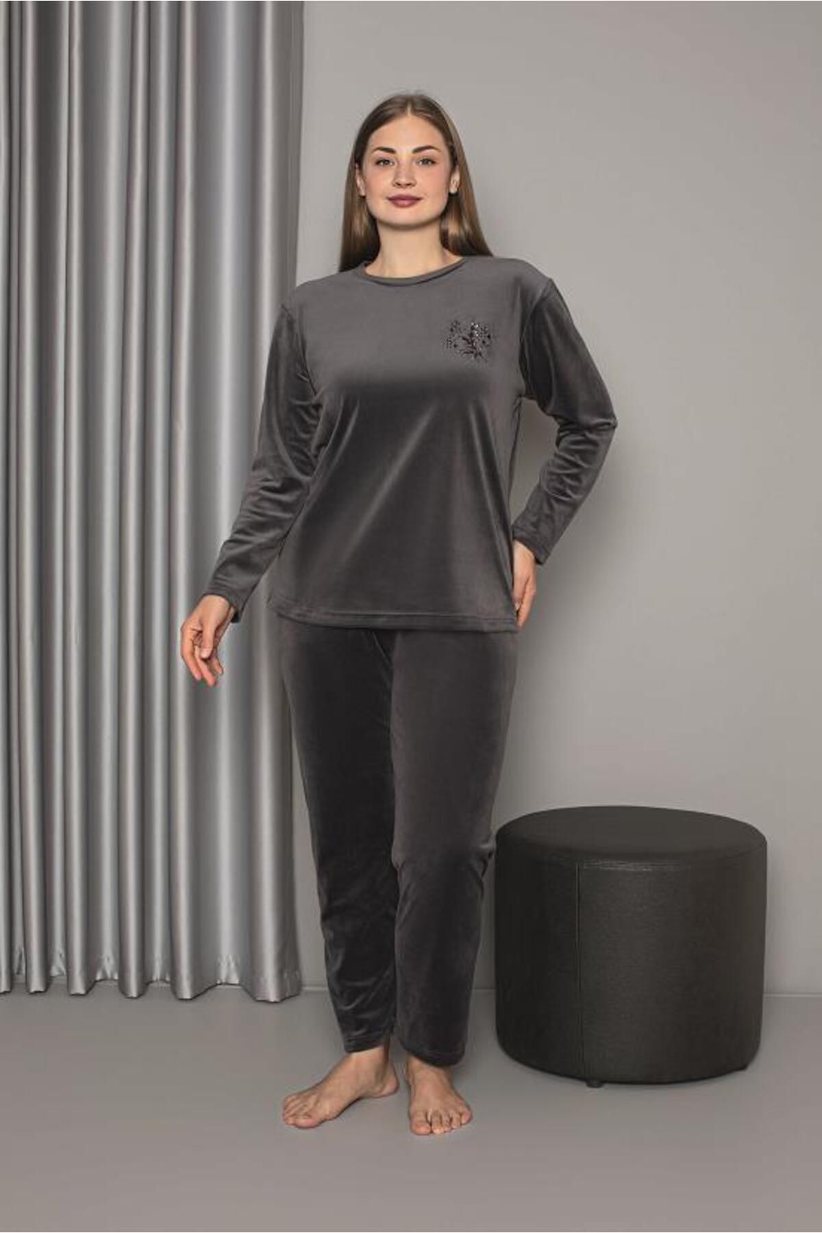 SENFONİ 10451 Battal Velvet Set Femeie - 5XL