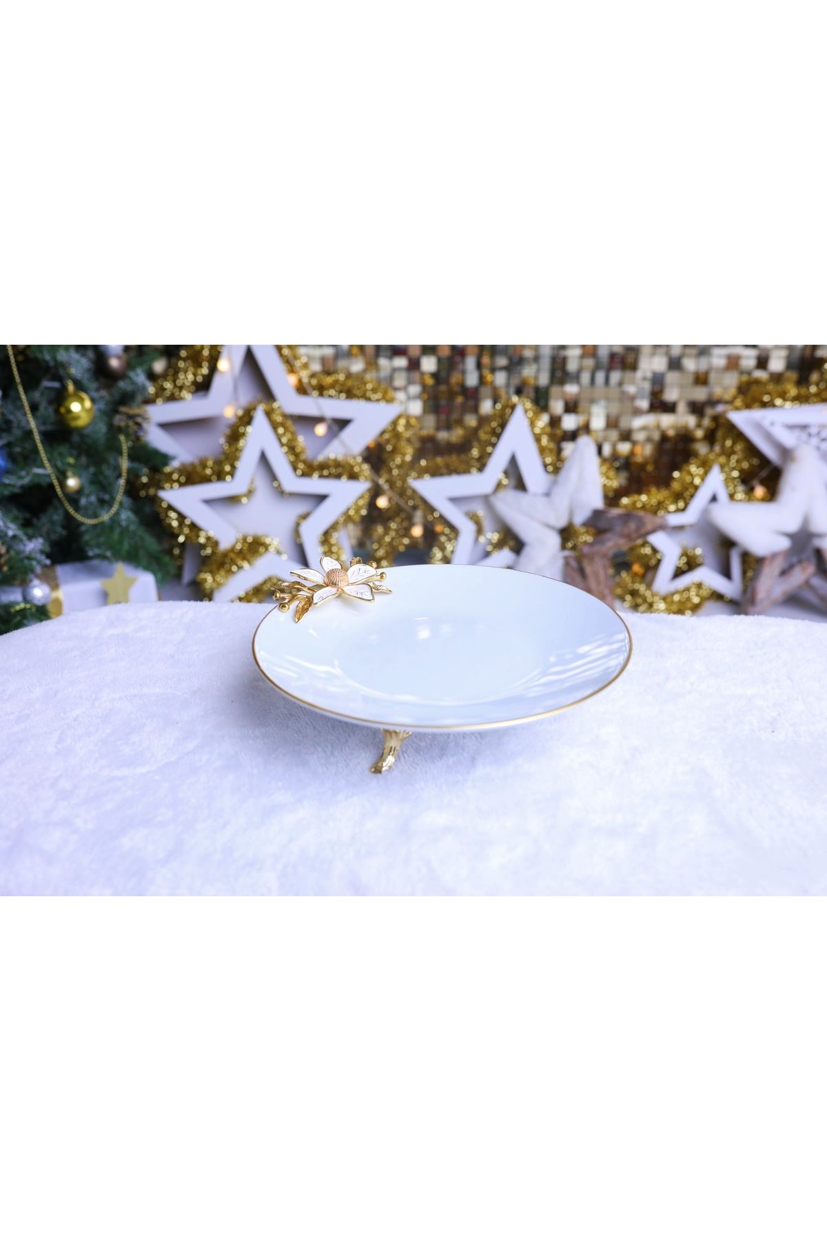 Elta Collection-3 Piece Metal Leg Porcelain Cake Presentation Cookie Holder Sugar Bowl Set 5