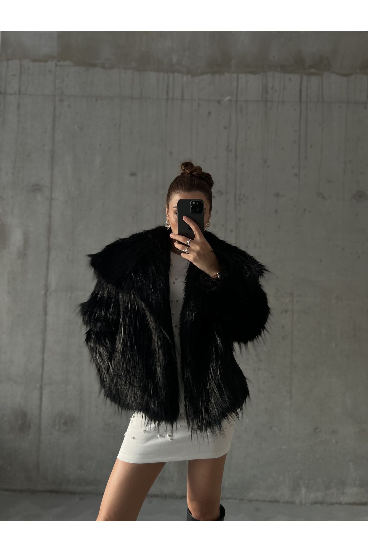 Faux fur jacket black sales zara