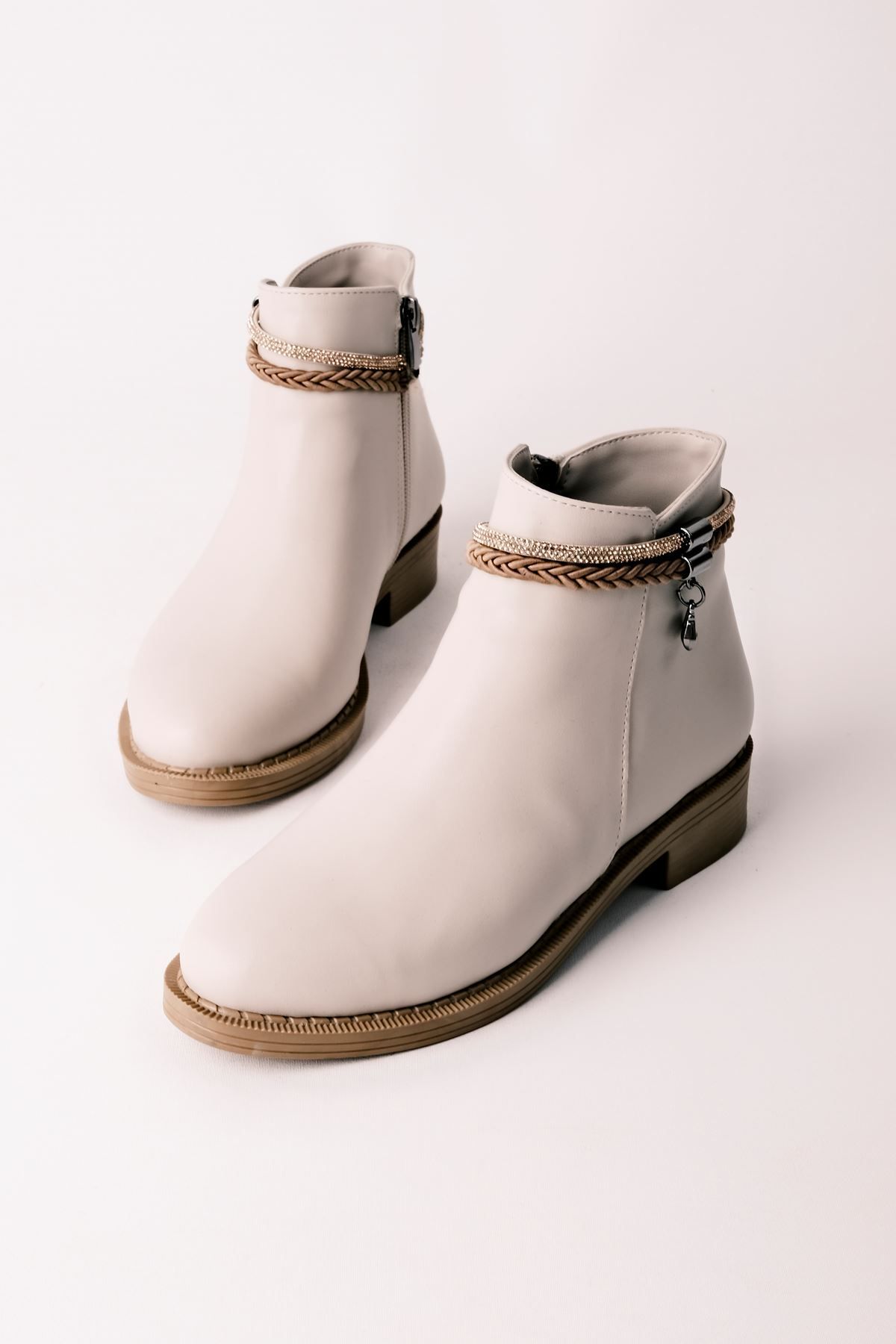 Cream flat ankle boots hot sale