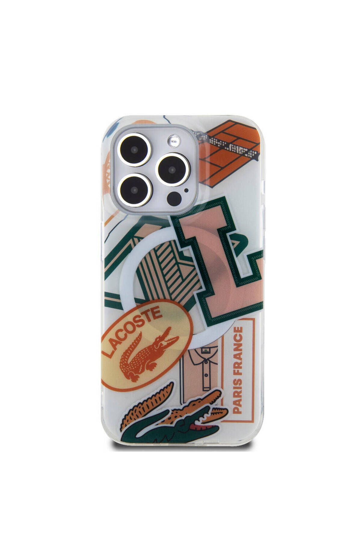 کاور و قاب نارنجی iPhone 15 Cover دارای مجوز Magsafe شارژ تکه های الگوی Lacoste
