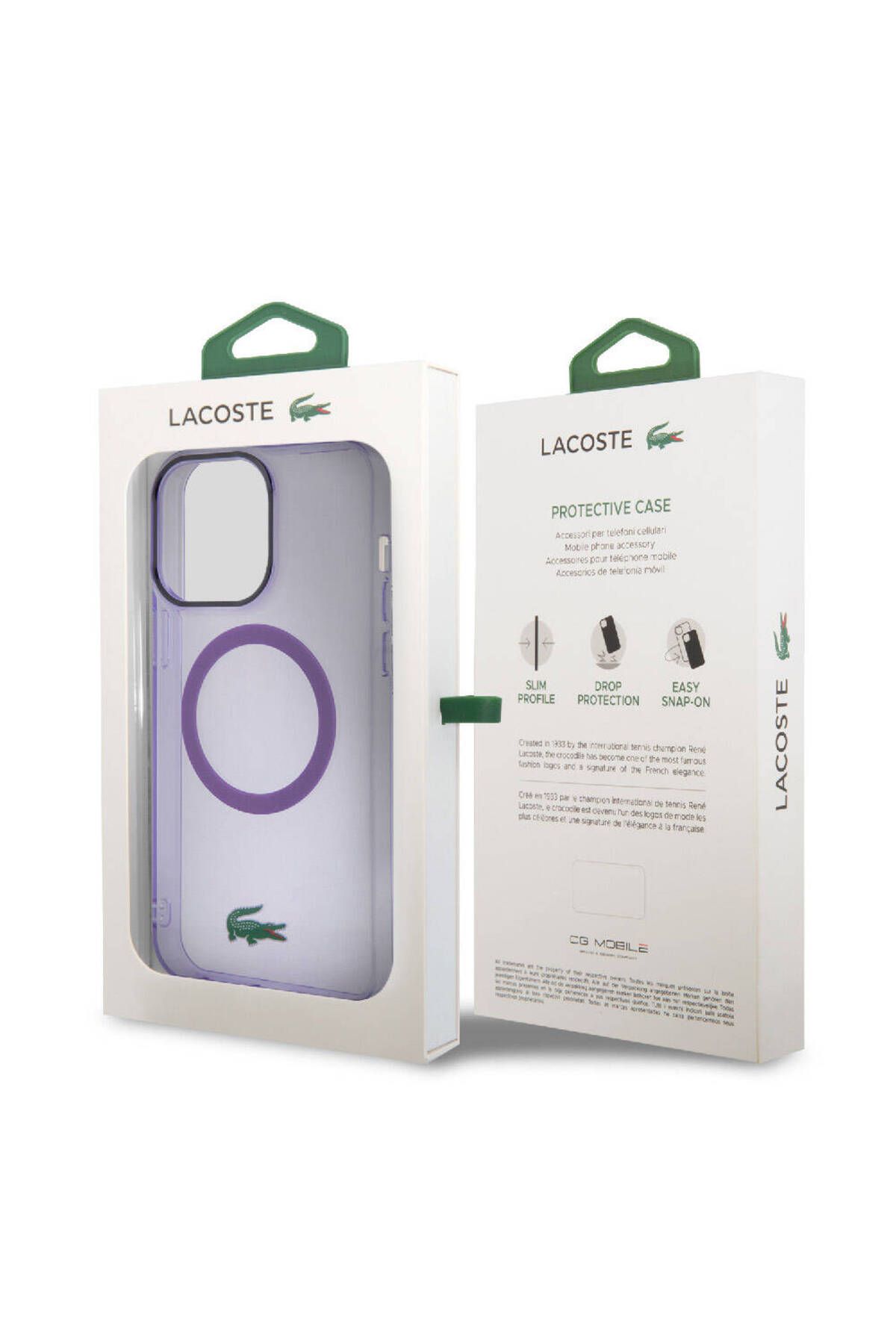 کاور و قاب بنفش iPhone 15 Pro Case دارای مجوز MAGSAFE آرم تمساح نمادین سخت Parme Purple Lacoste