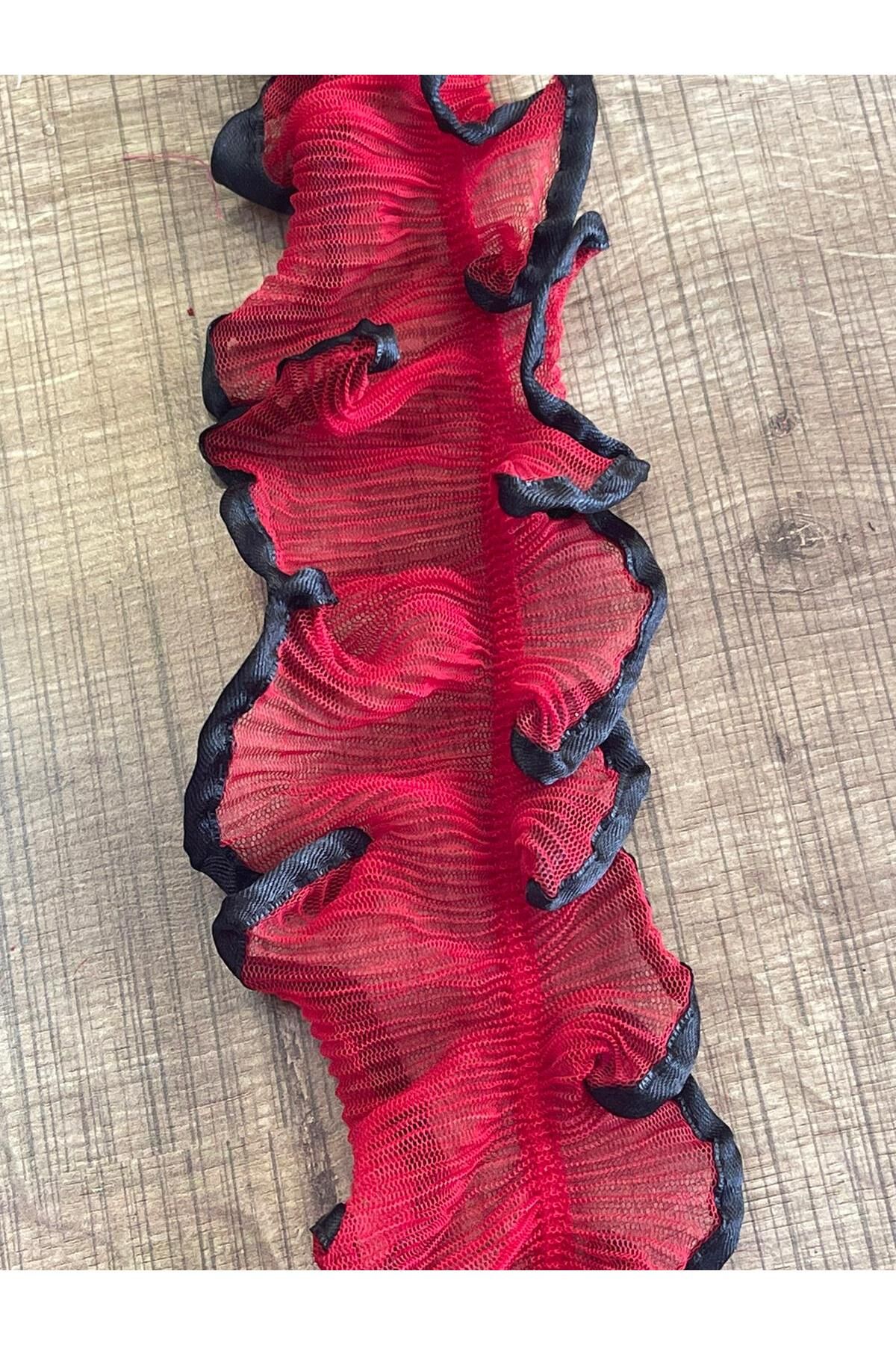Gönülden Tasarım-Băiat 2 Metri 10 Cm Lățime 9 Cm Roșu Negru Tulle Volanat Accesoriu de cusut elastic 1