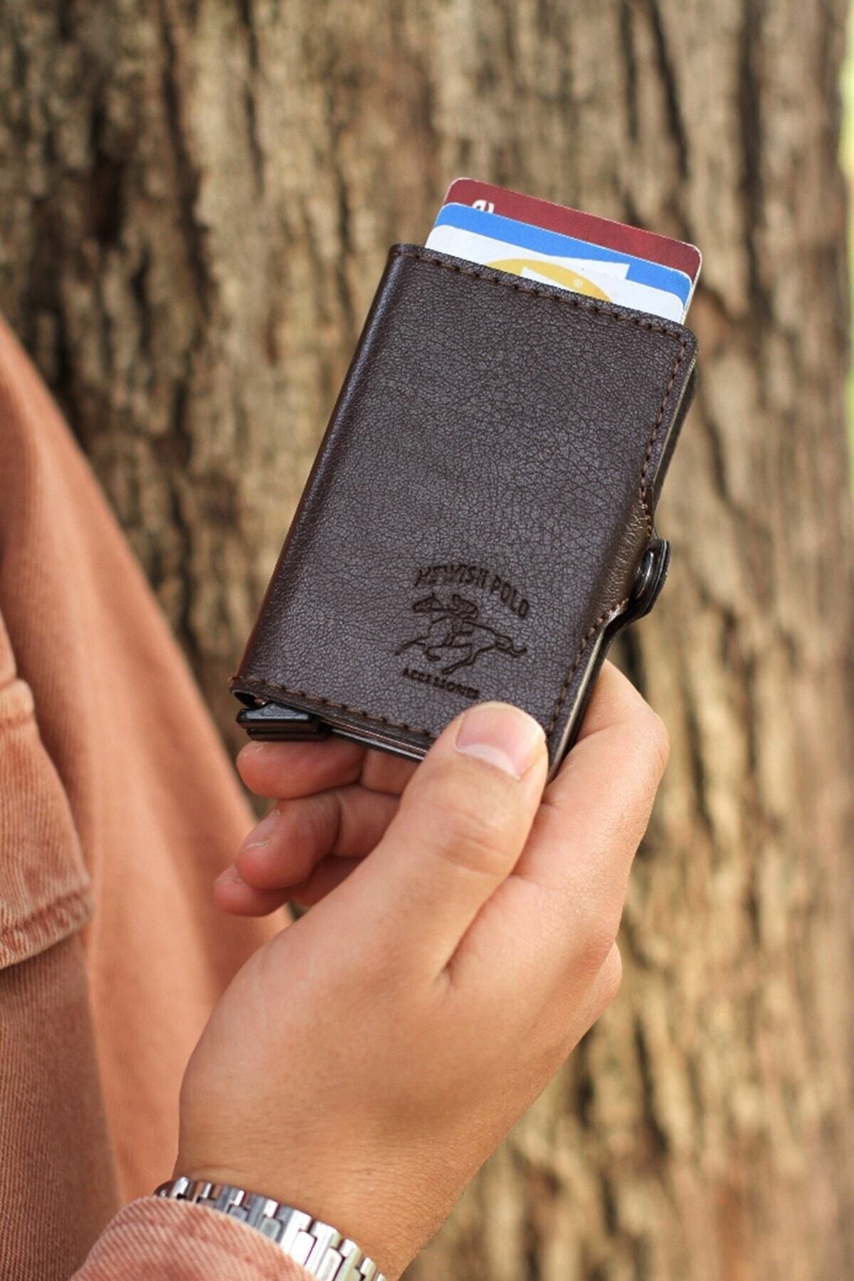 Newish-محفظة حامل بطاقات آلية مزدوجة أوتوماتيكية مع ميزة حجب Rfid (6.5x9.5 سم) 2