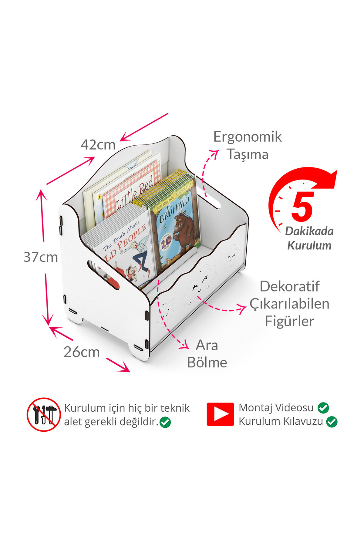 Mingitav Monte Montessori Bank Kitaplık Dergilik Çocuk Odası Ahşap MDF Bebek Kitaplığı Mini Çocuk Kitaplığı fotoğrafı 2 (önizleme)