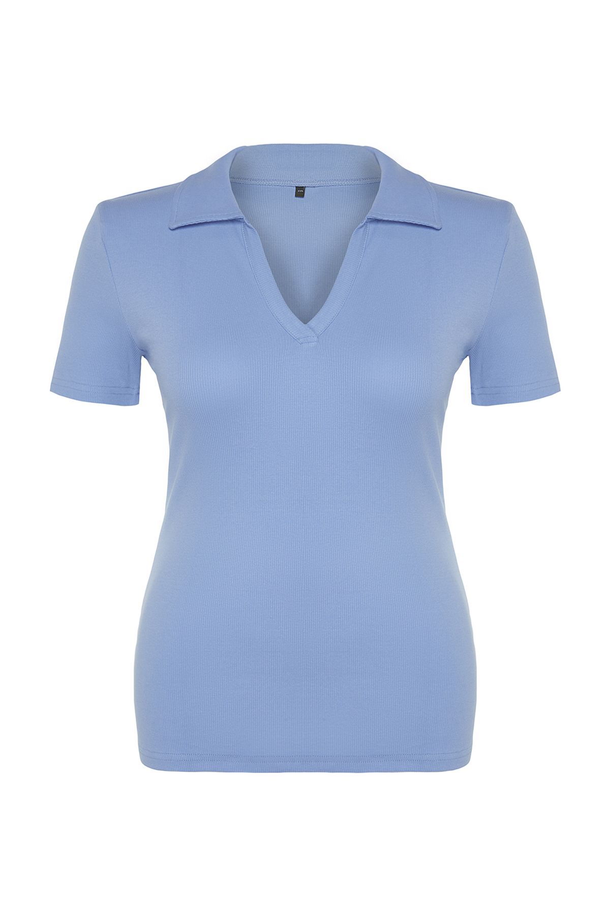 Trendyol Curve-Modrá pletená blúzka Polo Neck sediaca na tele TBBSS22BZ0750 6