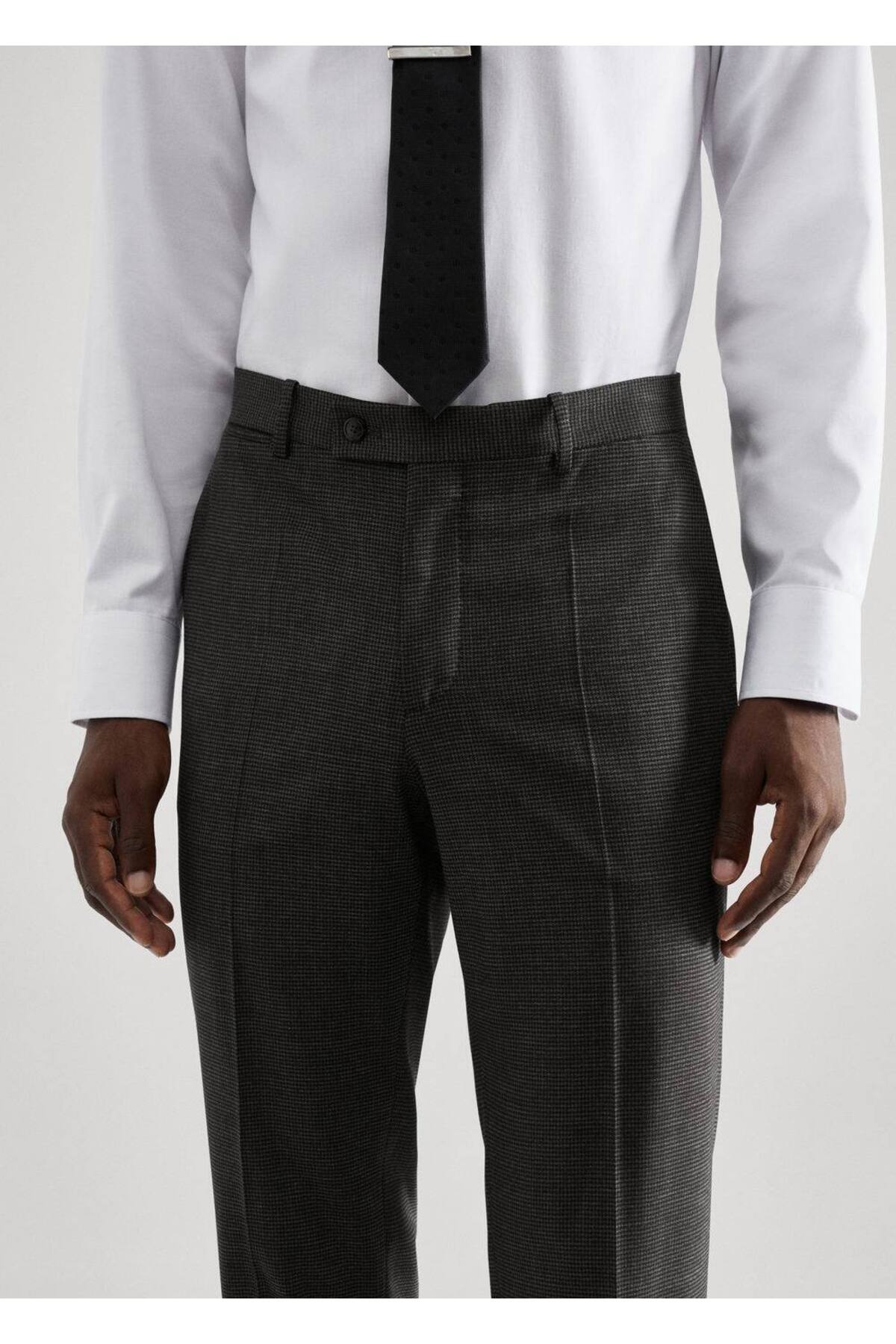 شلوار مردانه خاکستری منگوMANGO Man | 57044764 اورجینال - تصویر 6