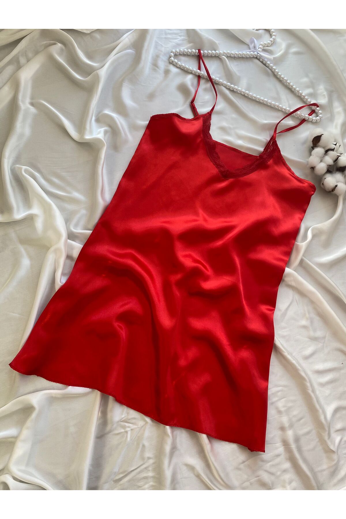 larisa kozmetik & içgiyim KADIN KIRMIZI SATEN GECELİK