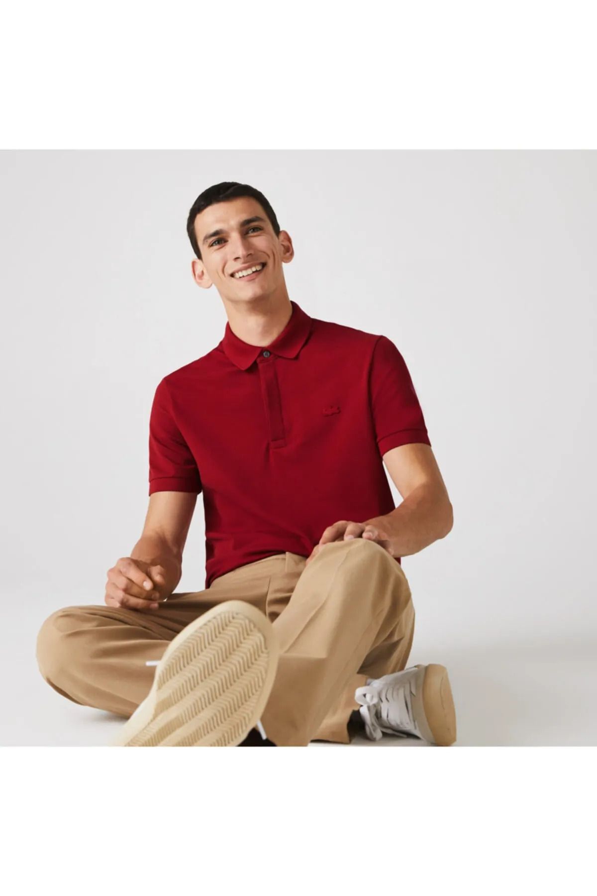 تی شرت یقه پولو قرمز مردانه به طور منظم و مناسب پاریس چوگان Lacoste