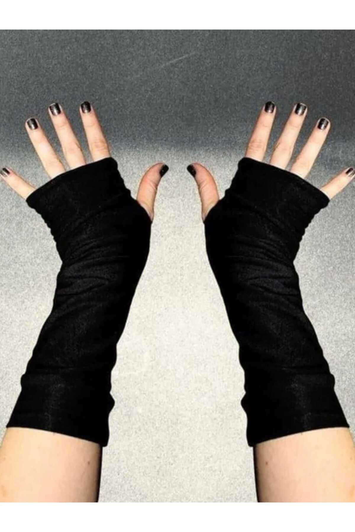 Tezzgelsin Unisex Black Double Single Finger Punk Arm Gloves