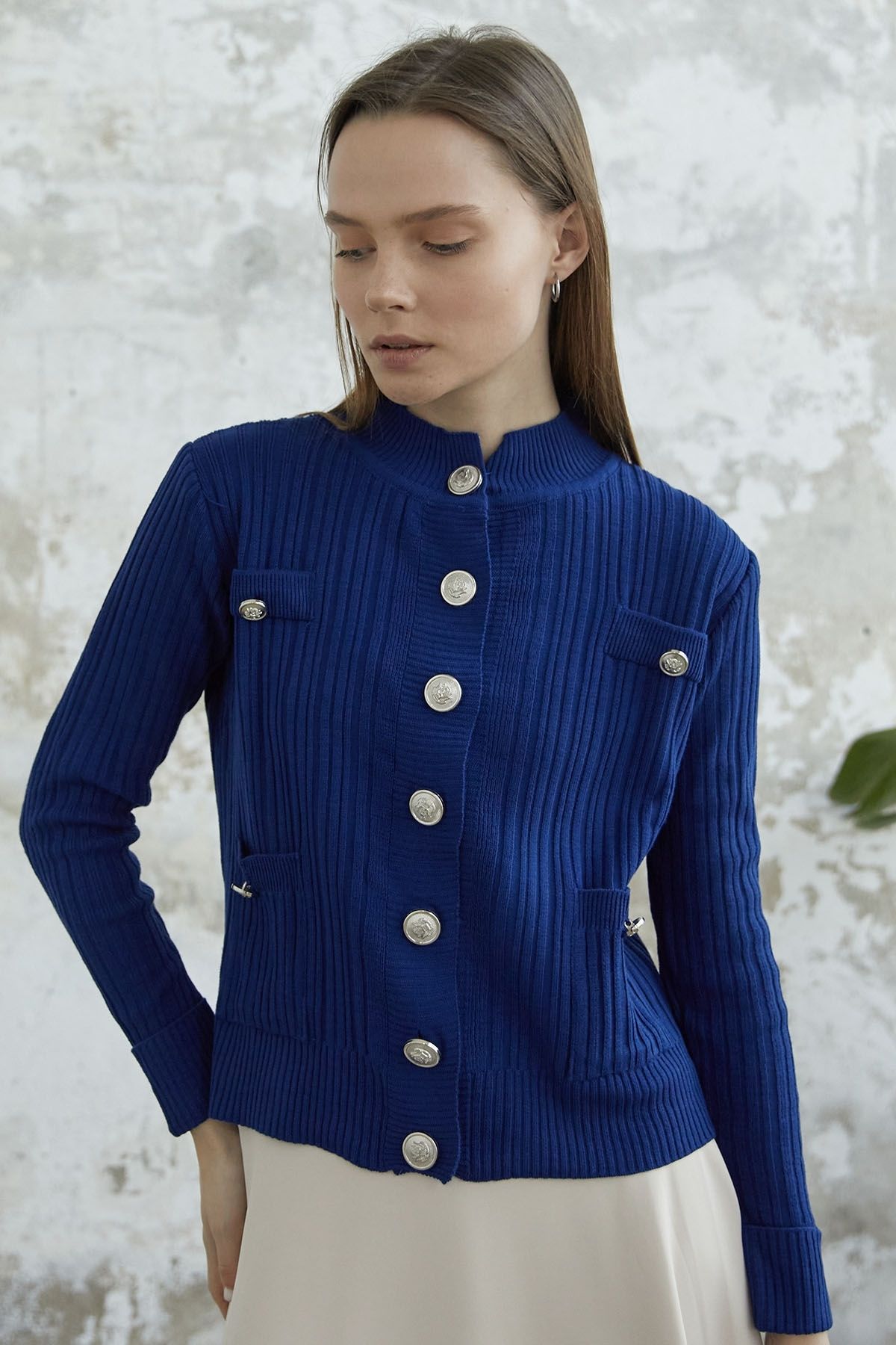 InStyle Marine Buttoned Short Cardigan Navy Blue