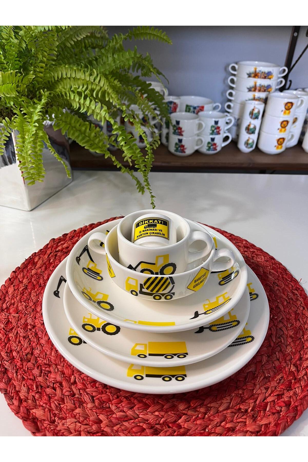 TEBAK COLLECTION İŞ MAKİNALERI KAMYON KEPÇE DESENLİ 6 parça ÇOCUK BEBEK YEMEK TAKIMI BESLENME SETİ fotoğrafı 2 (önizleme)