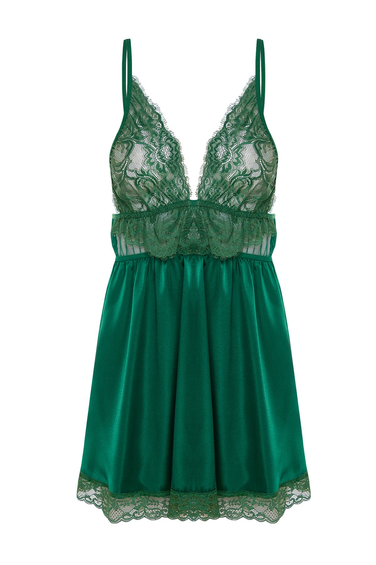 Trendyol Collection-Grünes, gerüschtes Babydoll aus Satin mit Seilträgern THMSS22LL0001 6
