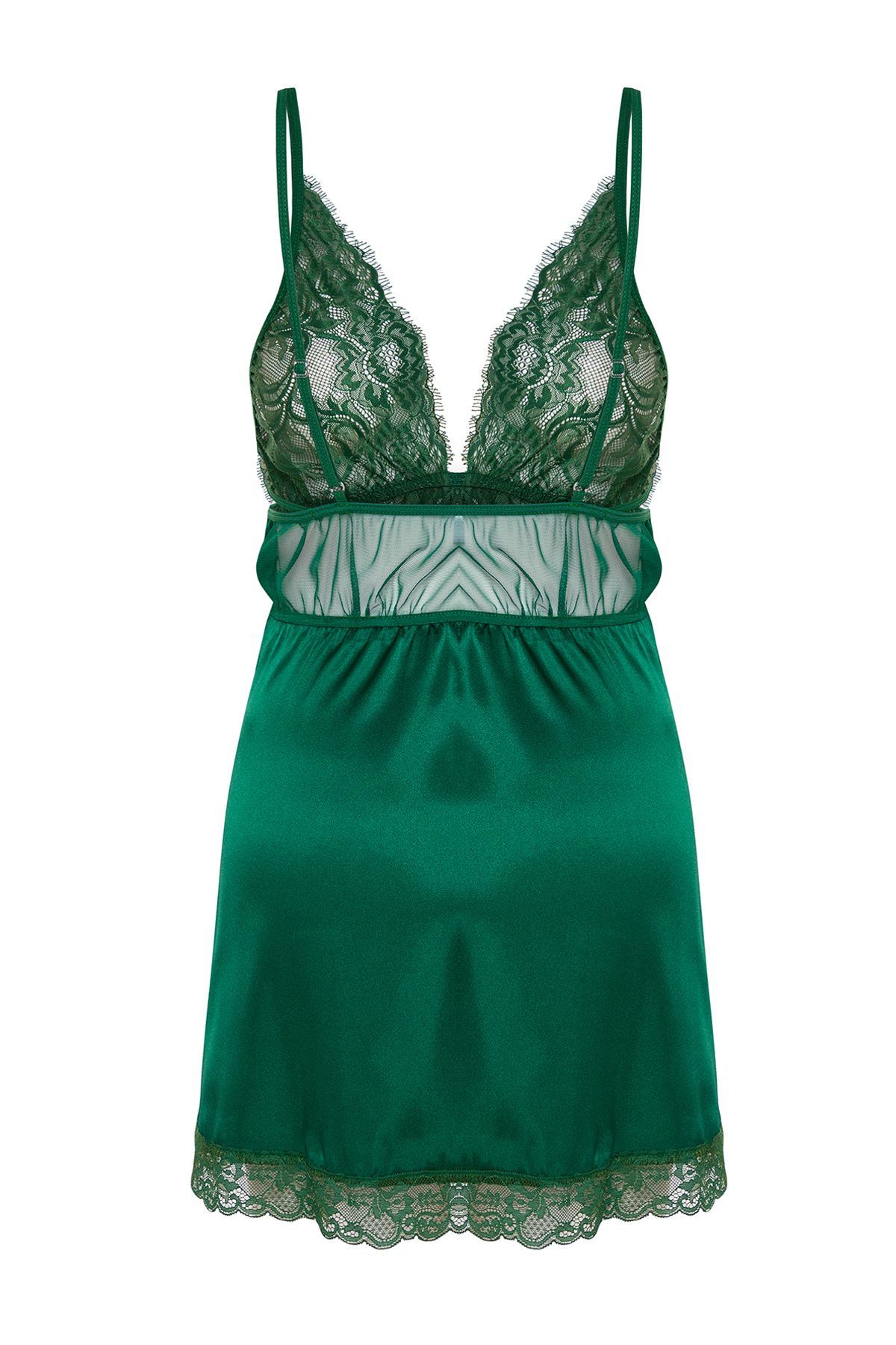 Trendyol Collection-Grünes, gerüschtes Babydoll aus Satin mit Seilträgern THMSS22LL0001 8