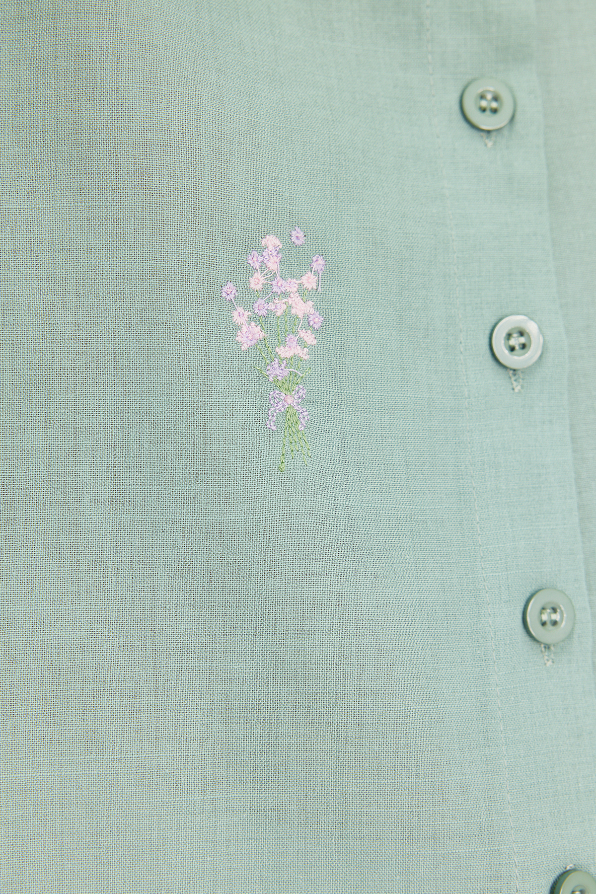 Trendyolmilla  Haki Çiçek Nakış Detaylı Pamuklu Oversize Geniş Kesim Dokuma Gömlek TWOSS22GO0246 - Görsel 6