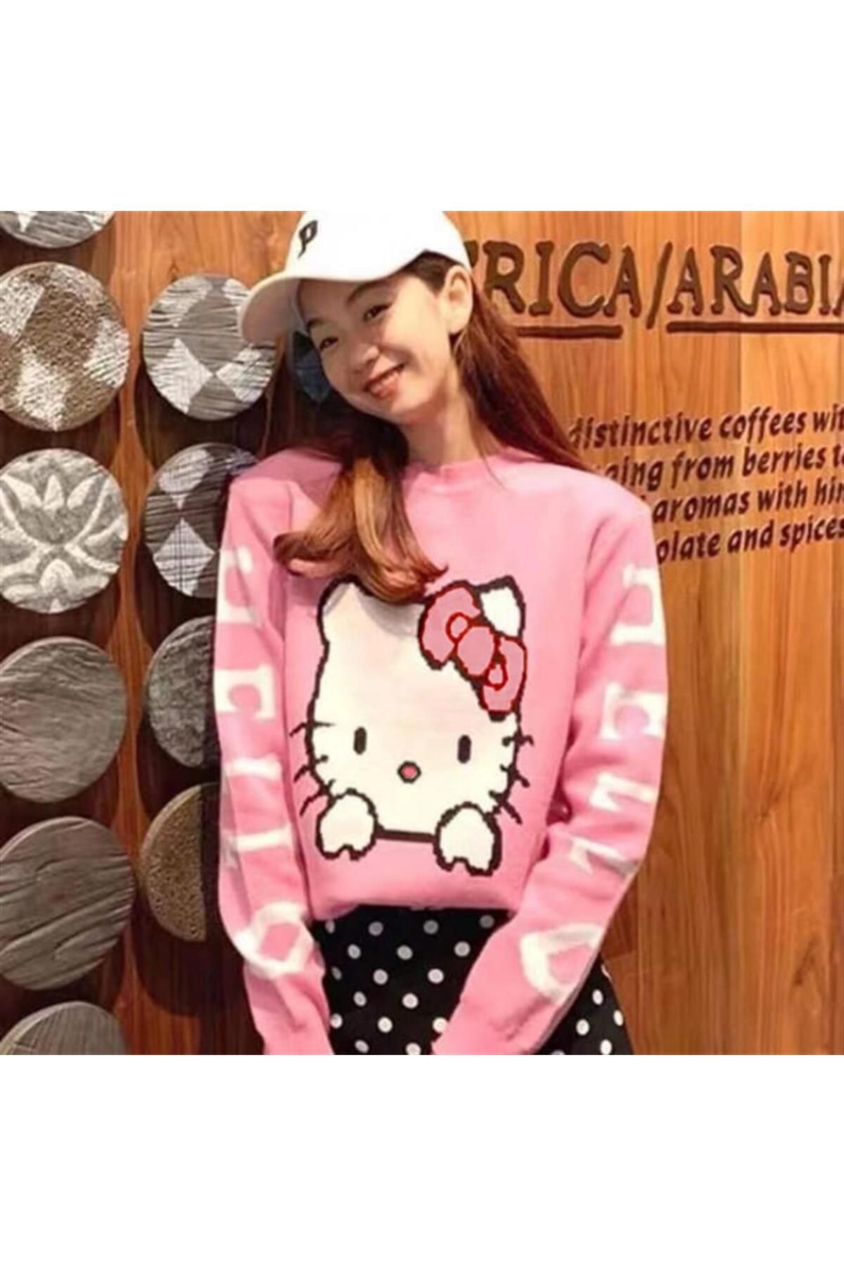 Touz-Hanorac oversize roz Anime Harajuku Hello Kitty Crop Friend 4
