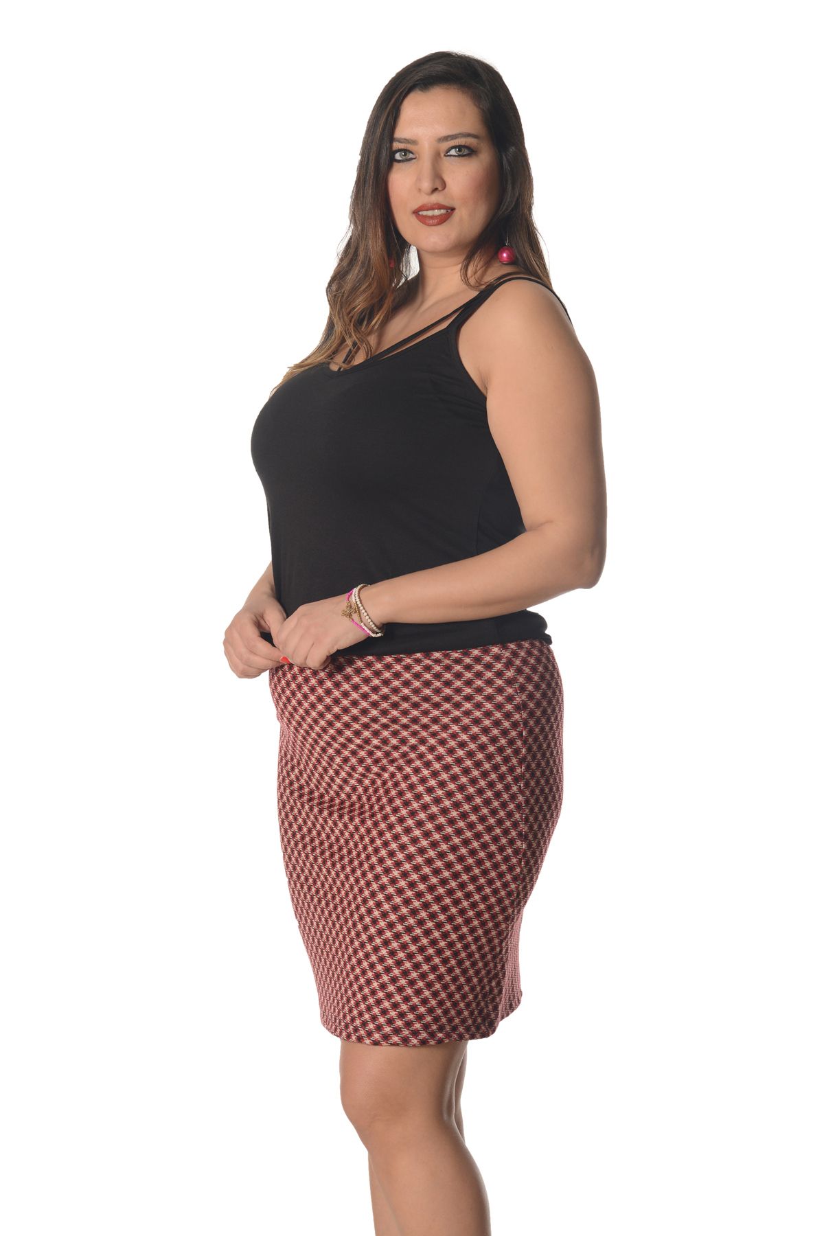 Curvy Trend-Plus Size Recovery Waist Laptop Jacquard Knitted Skirt 2