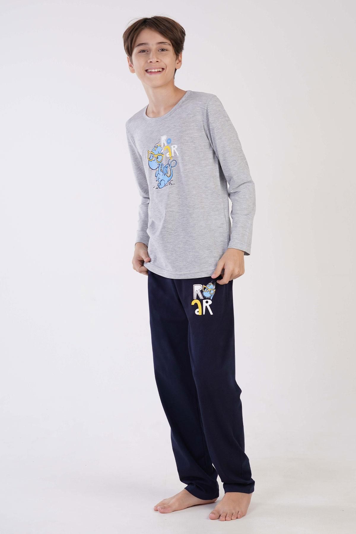 VİENETTA-Boy's Long Sleeve Gray Pajama Set C3T0N7O120 1