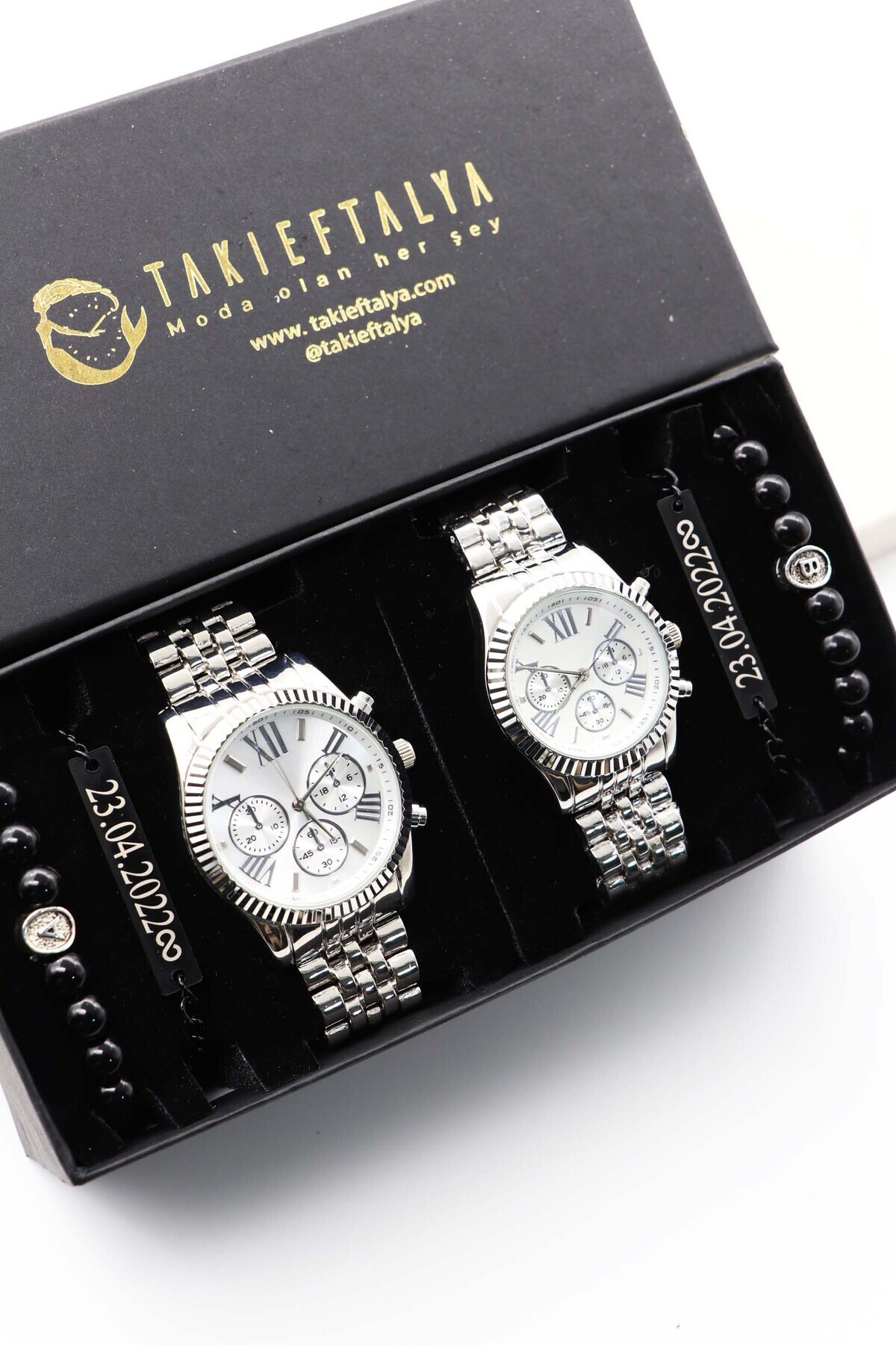 Northwatch Kişiye Özel Kutulu Çift Saati, Çift Bileklik, Sevgili Kombini, Saat ve Bileklik Hediye Seti