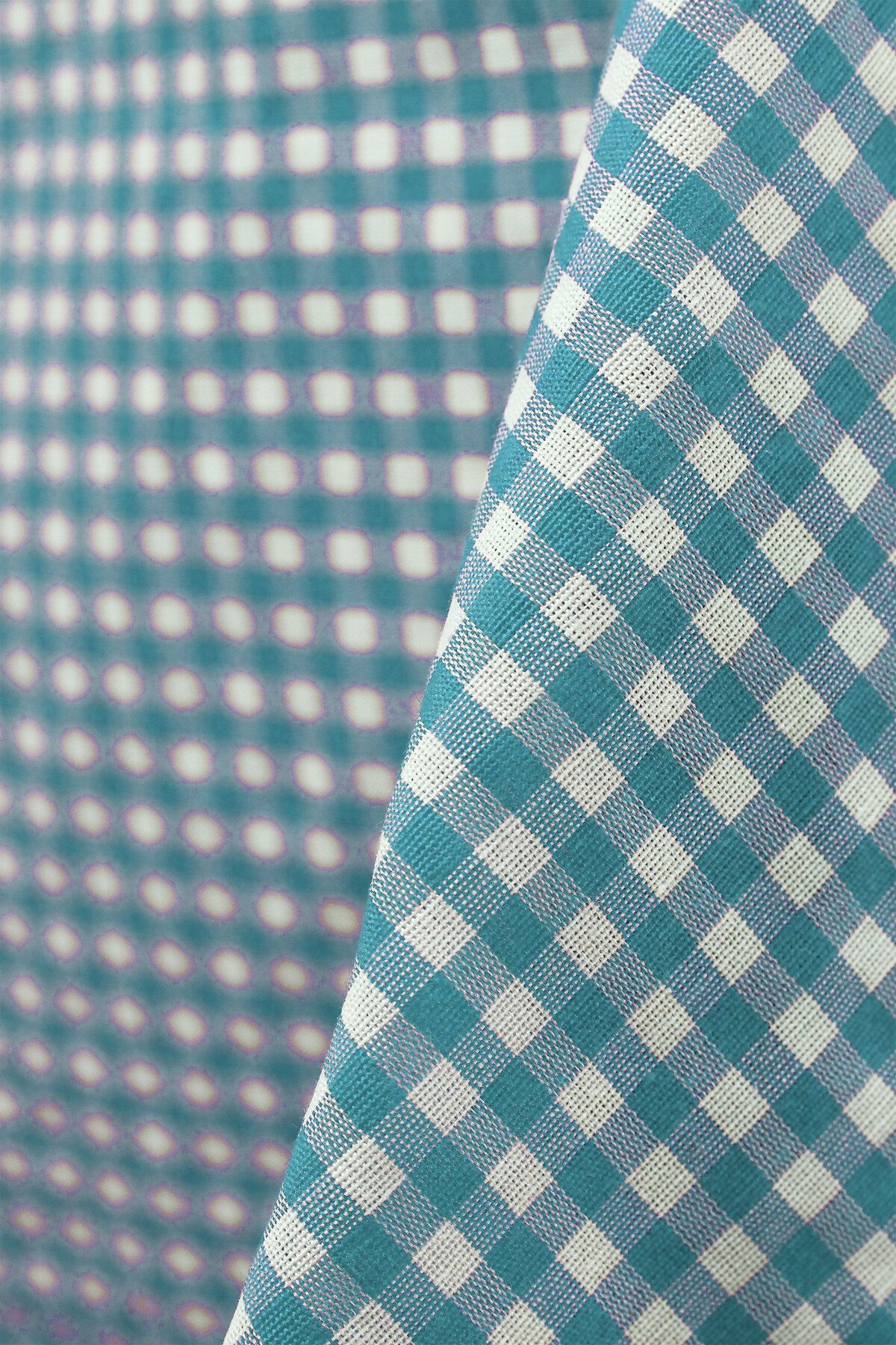 Soft Kare-Turquoise White Checkered Zephyr Fabric 1 meter 1