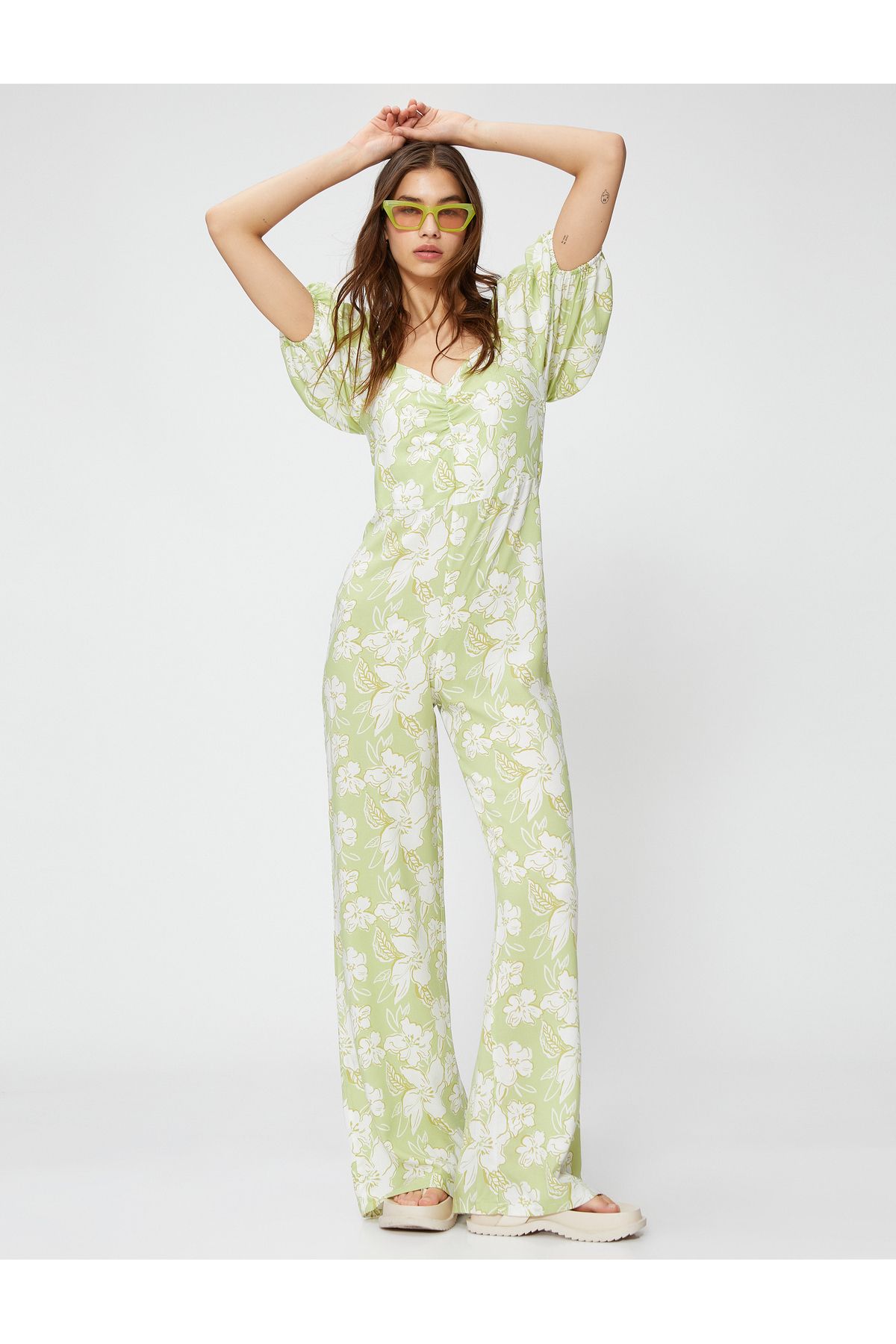 Koton Wide Leg Jumpsuit Balloon Sleeve Long Gimped Trendyol