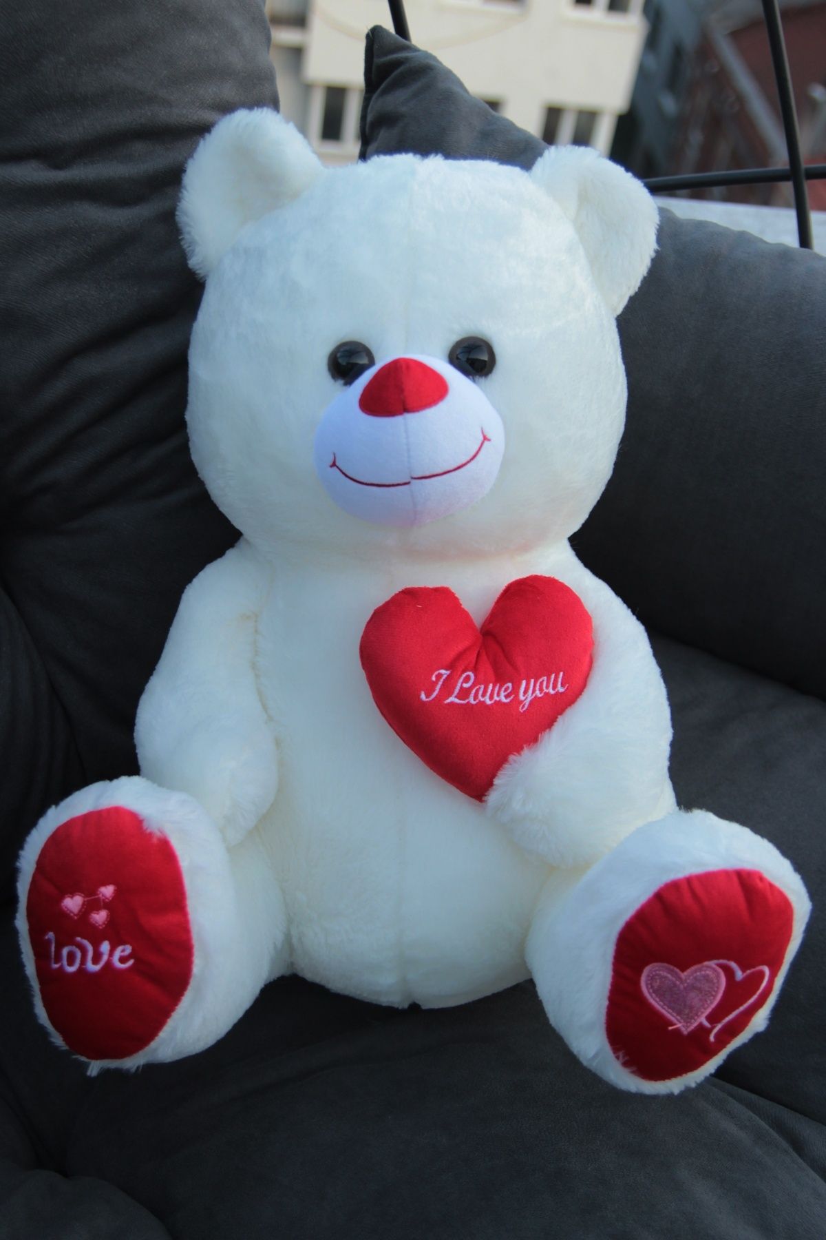 moryconcept-Cute White Plush Teddy Bear with Heart 50 Cm Quality Lover Gift 3