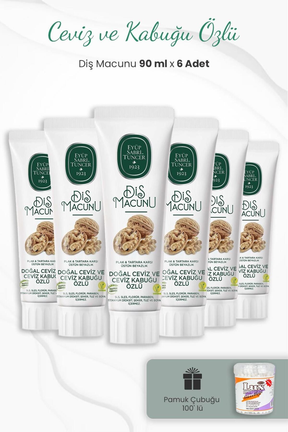 Eyüp Sabri Tuncer-6 Pack Walnut and Bark Extract Toothpaste 90 ml and Cotton Swab 1