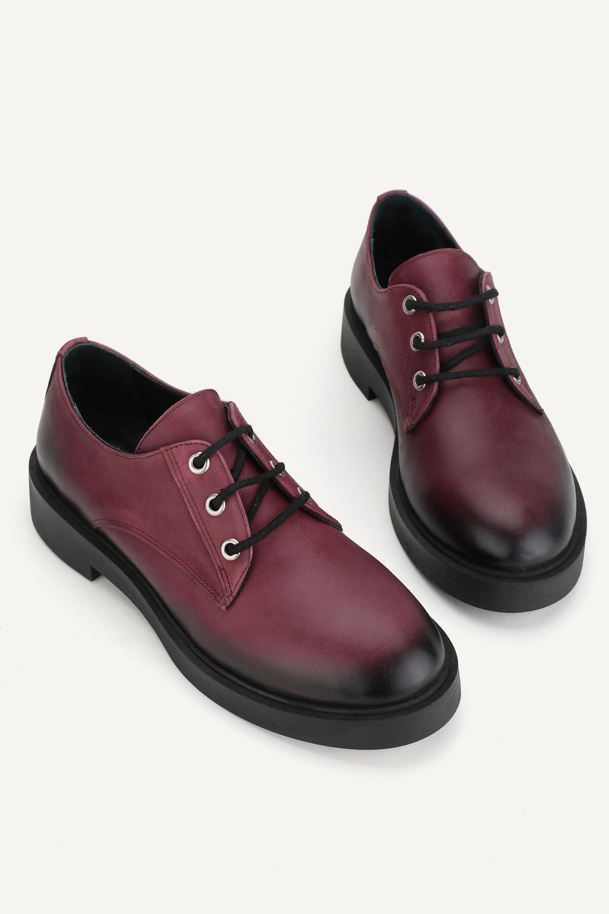TUNAELLİ کفش زنانه CLARET RED چرم طبیعی آکسفورد شماره 36-41