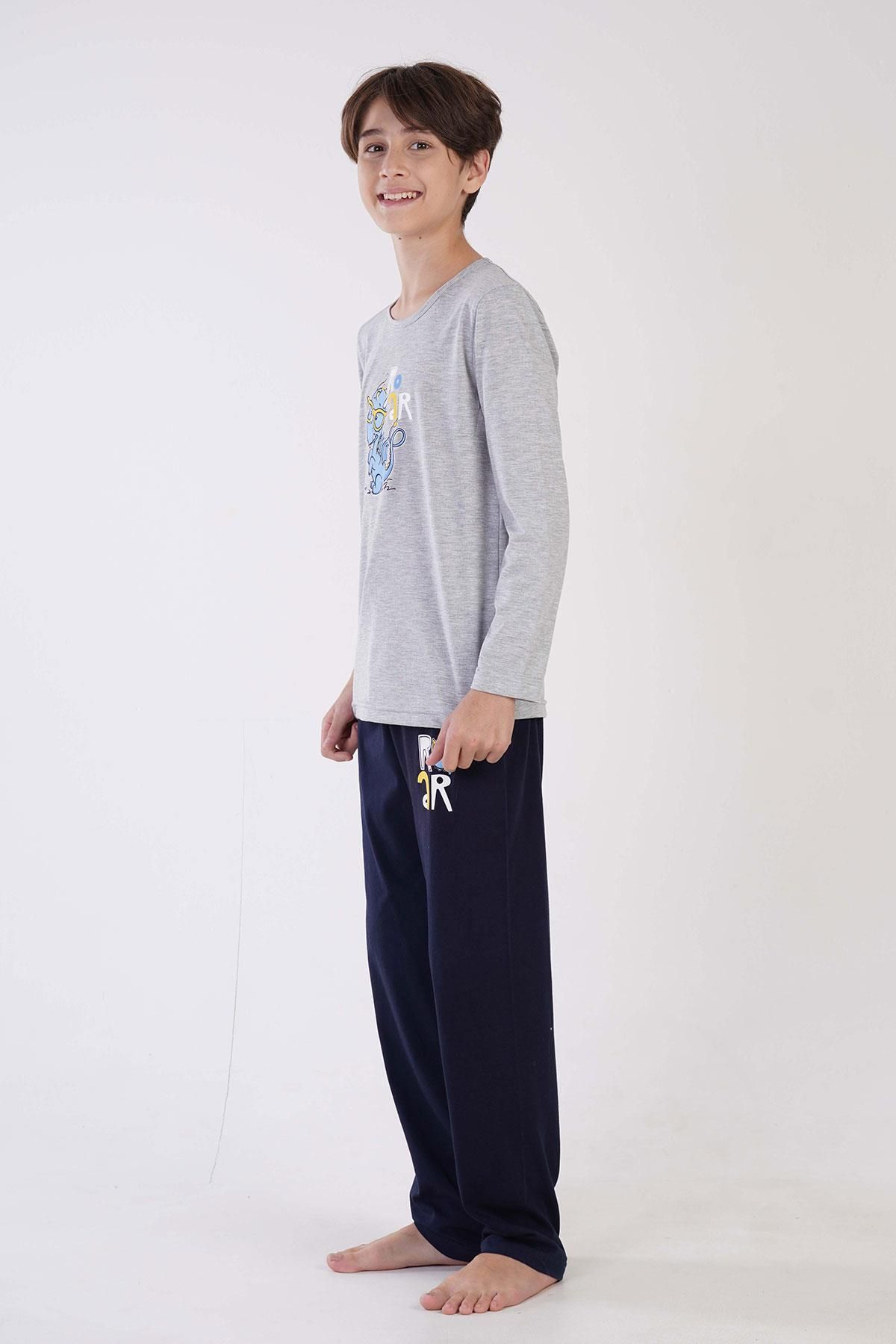 VİENETTA-Boy's Long Sleeve Gray Pajama Set C3T0N7O120 2