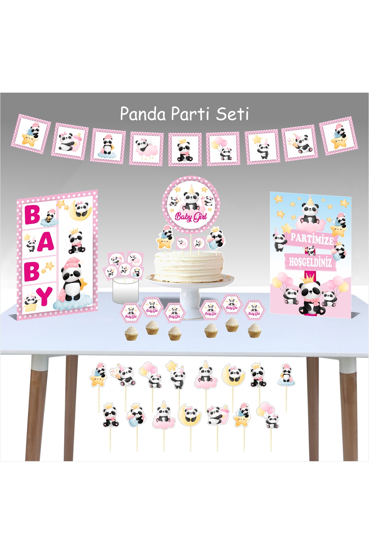Panda Parti Seti / Doğum Günü Paketi Pembe