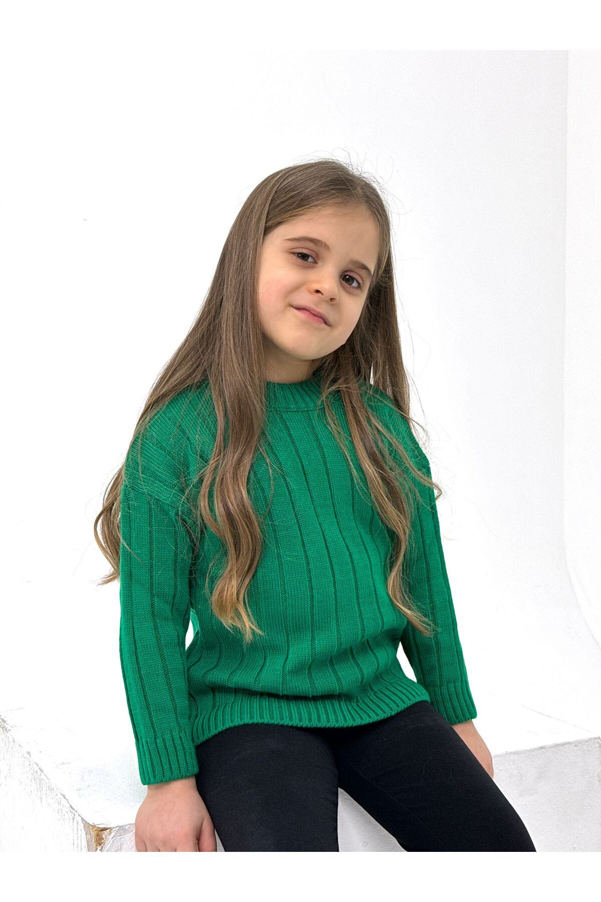 EYC BABY-Pulover tricotat uni, verde închis, cu nervuri groase pentru bebeluși/copii (prefer vârsta întreagă) 2