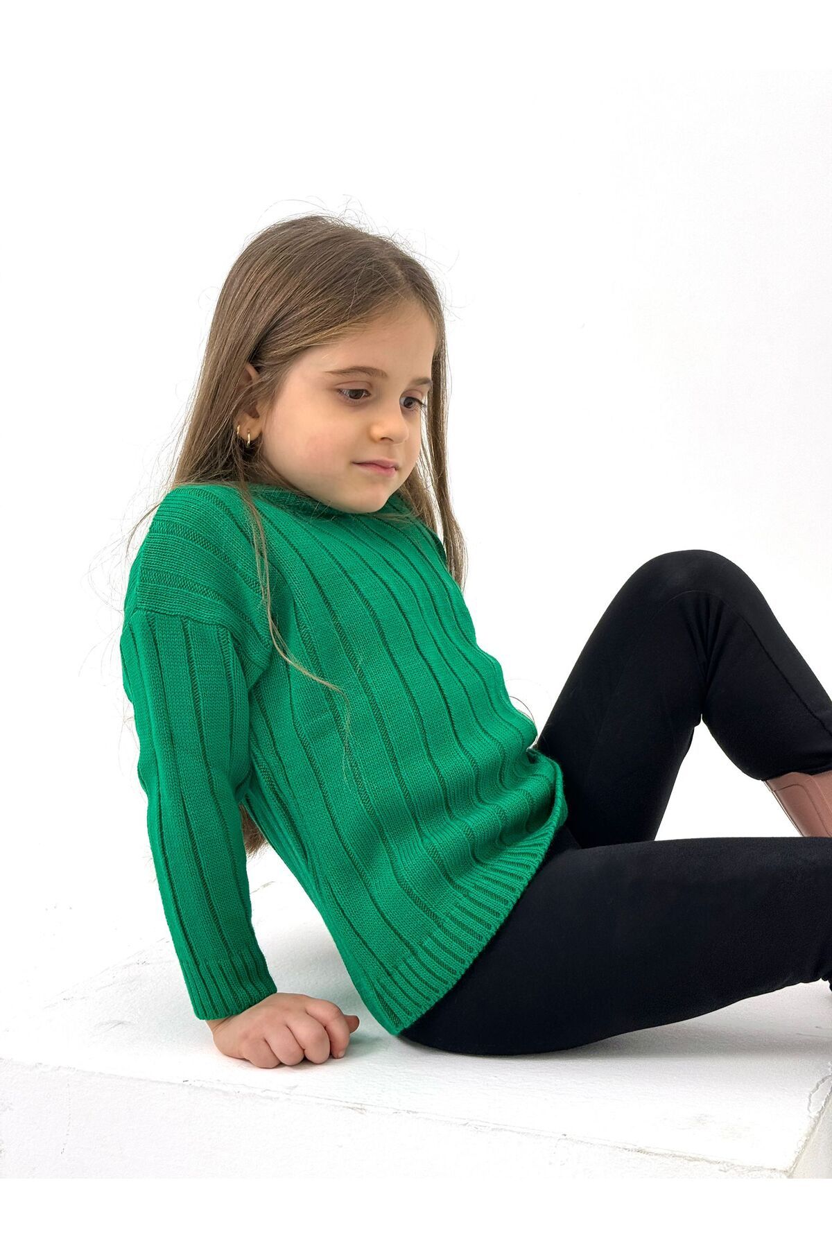EYC BABY-Pulover tricotat uni, verde închis, cu nervuri groase pentru bebeluși/copii (prefer vârsta întreagă) 3