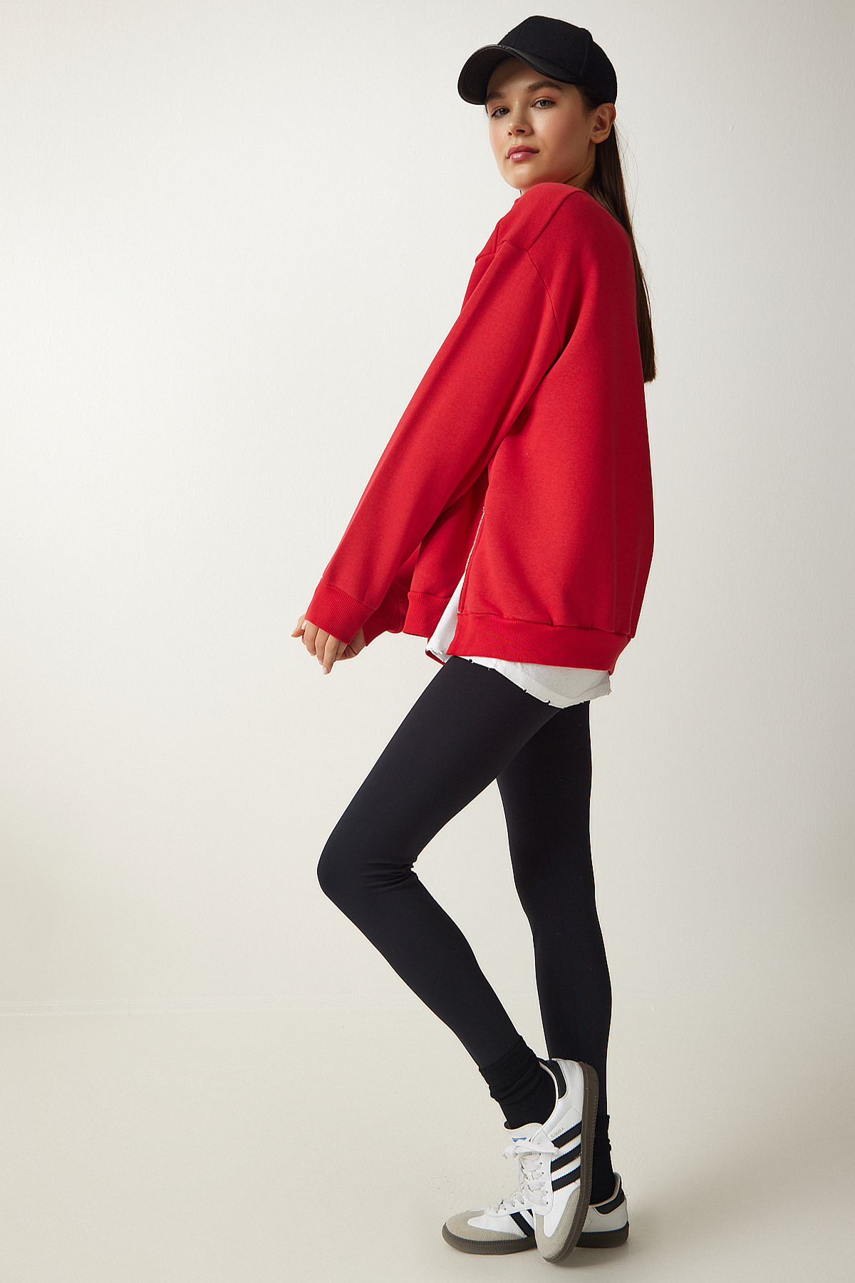 Happiness İstanbul Damska czerwona bluza z dzianiny zapinana na szczegółowy zamek UB00148